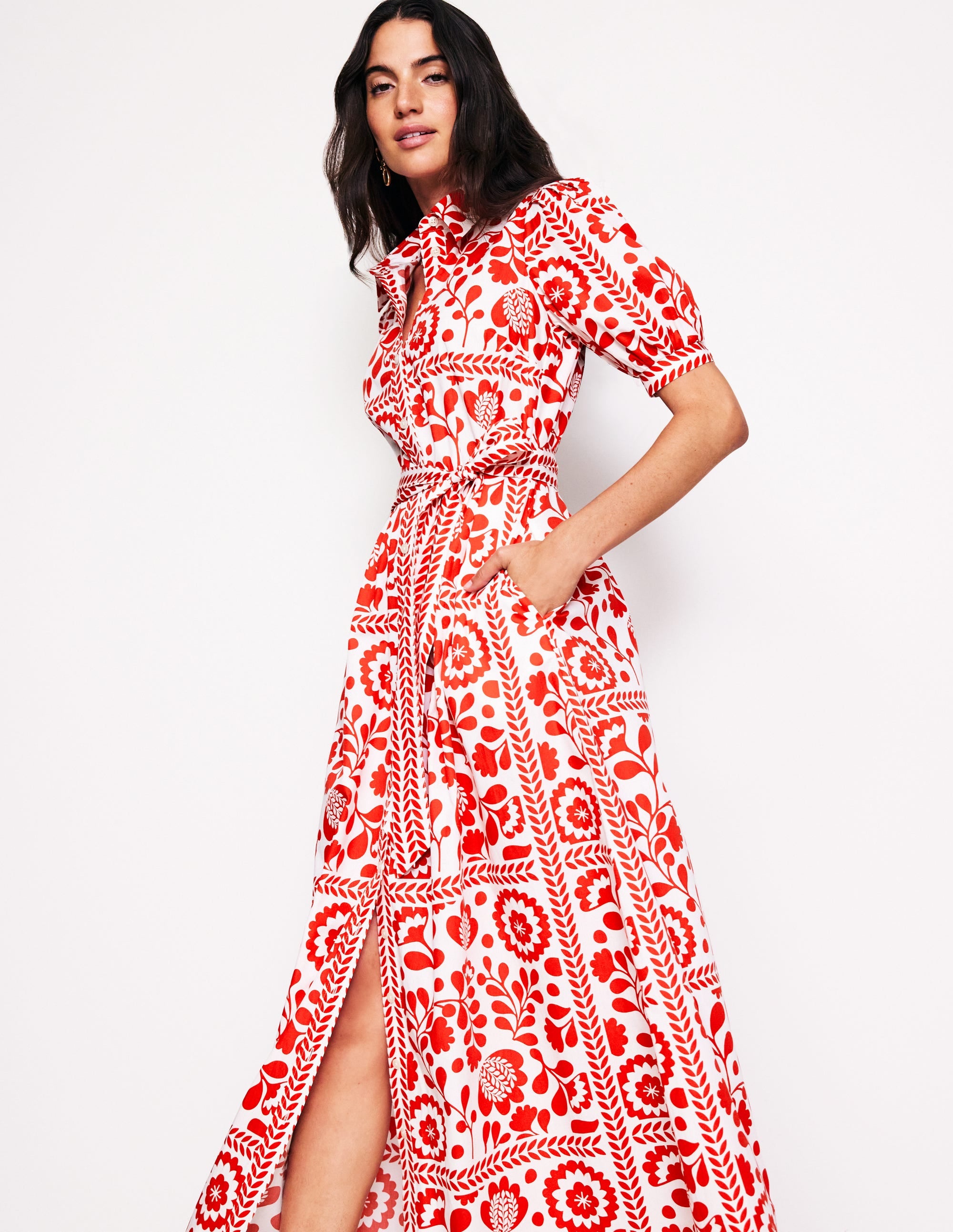 Alexa Maxi Shirt Dress-Rouge, Vine Tile - Image 1