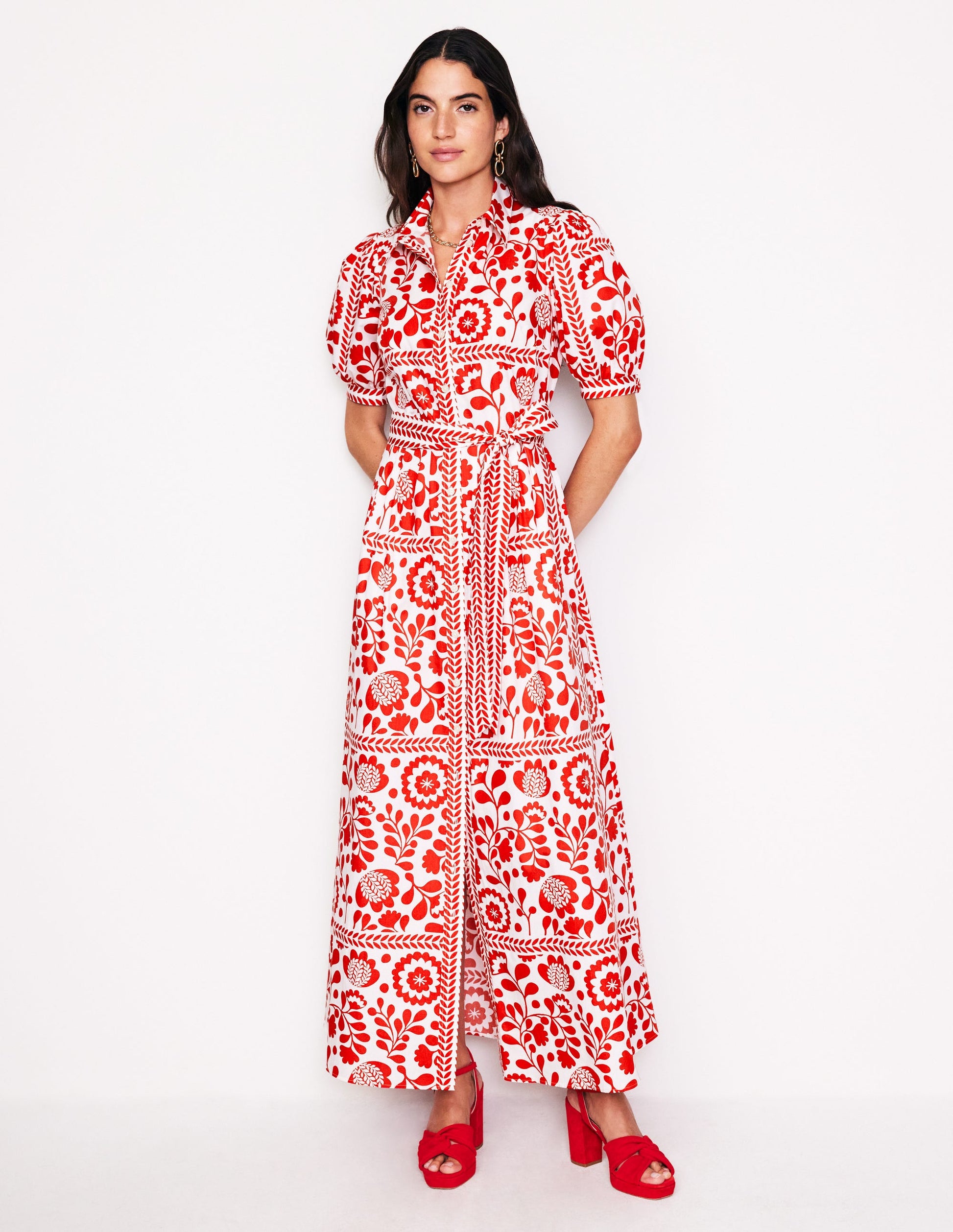 Alexa Maxi Shirt Dress-Rouge, Vine Tile-2
