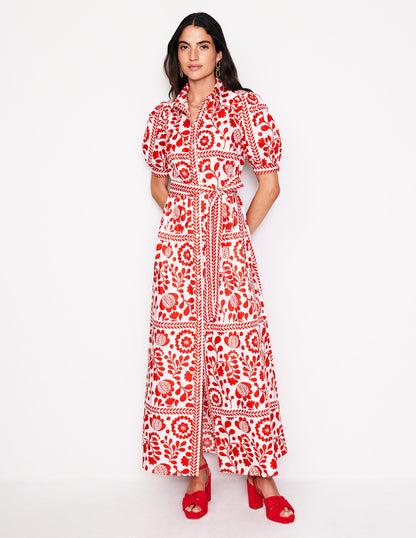 Alexa Maxi Shirt Dress-Rouge, Vine Tile-2