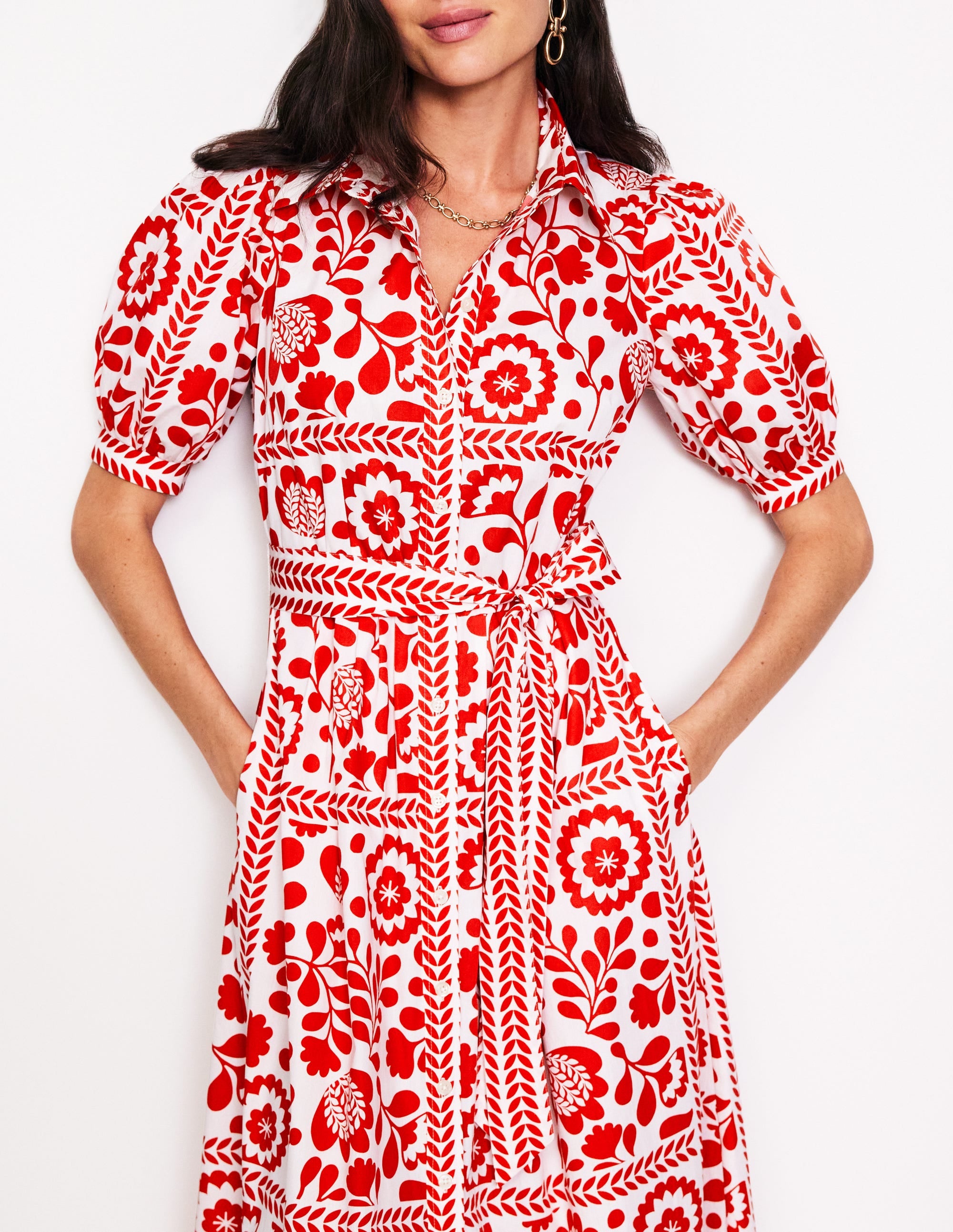 Alexa Maxi Shirt Dress-Rouge, Vine Tile - Image 3