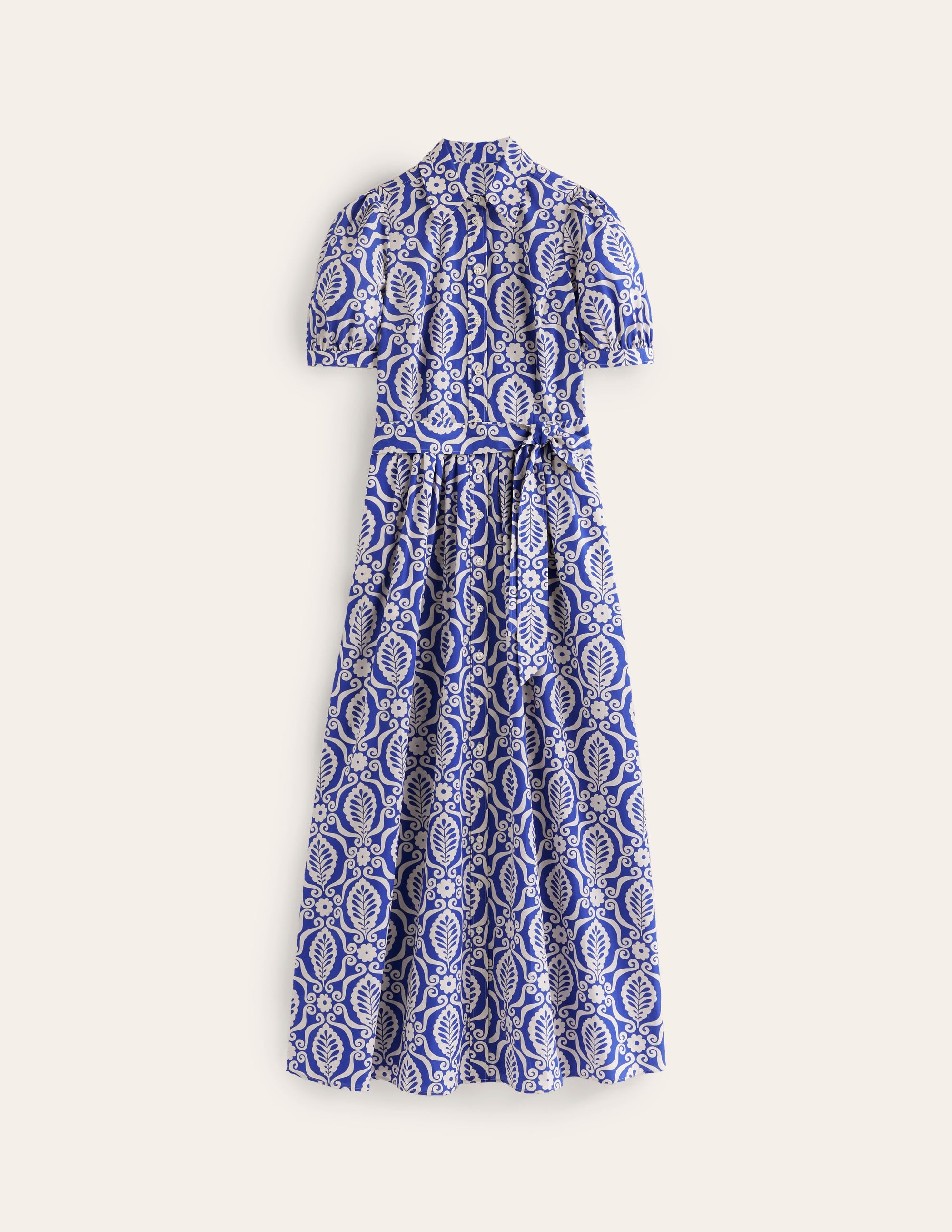 Alexa Maxi Shirt Dress-Mazarine Blue, Foliage Stamp - Image 7