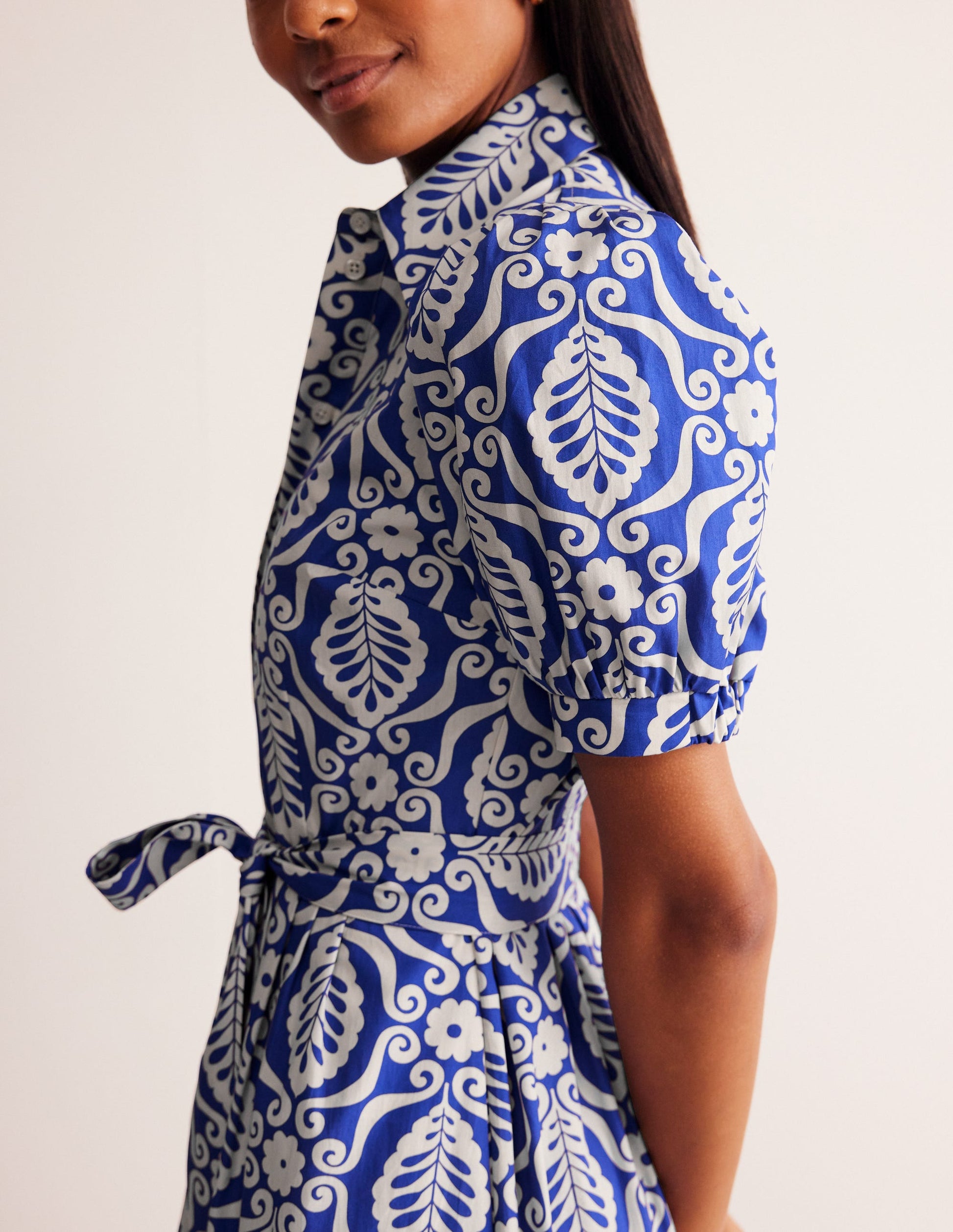 Alexa Maxi Shirt Dress-Mazarine Blue, Foliage Stamp-2