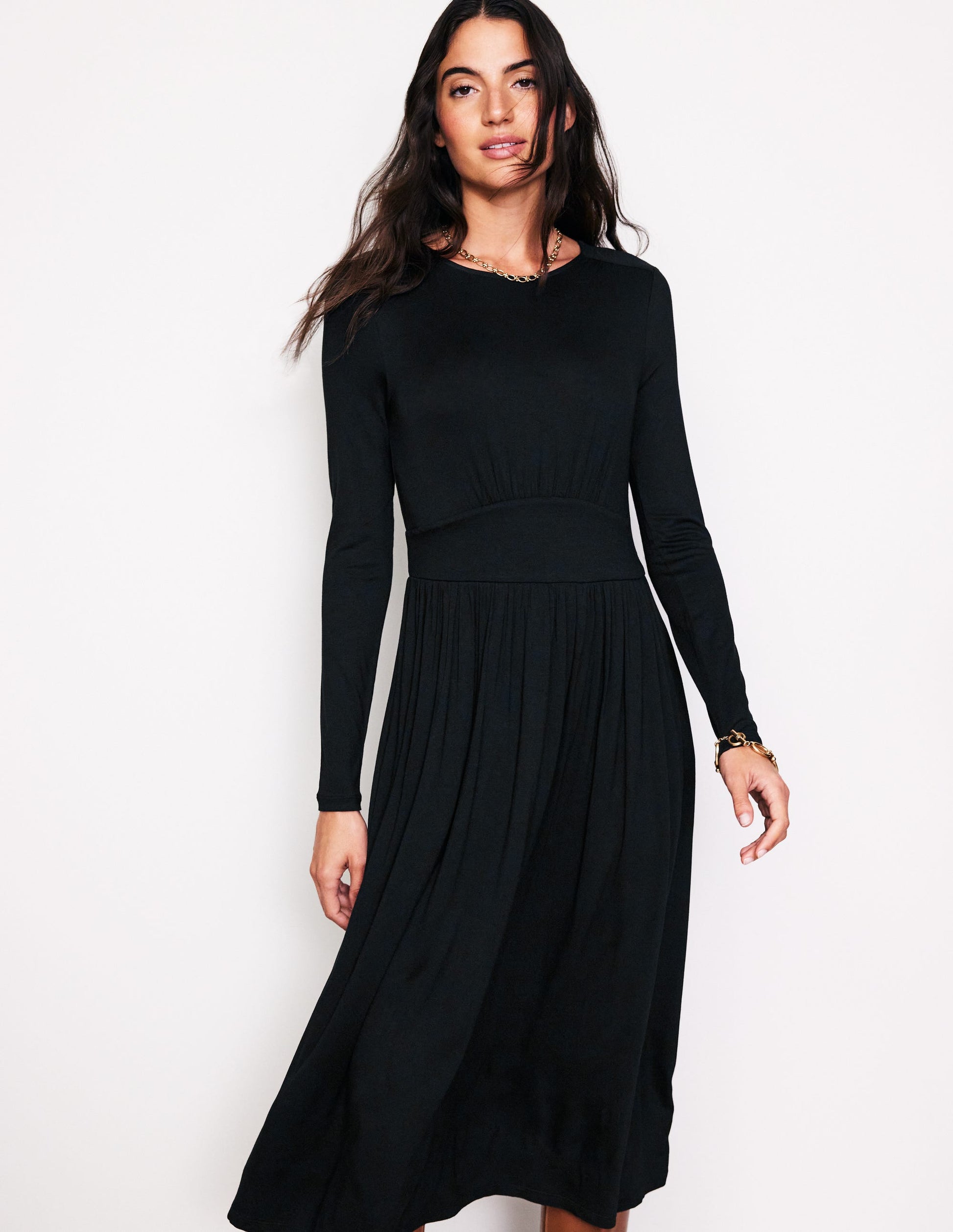 Long Sleeve Jersey Full Skirt Dress Thea Long Sleeve Jersey Dress