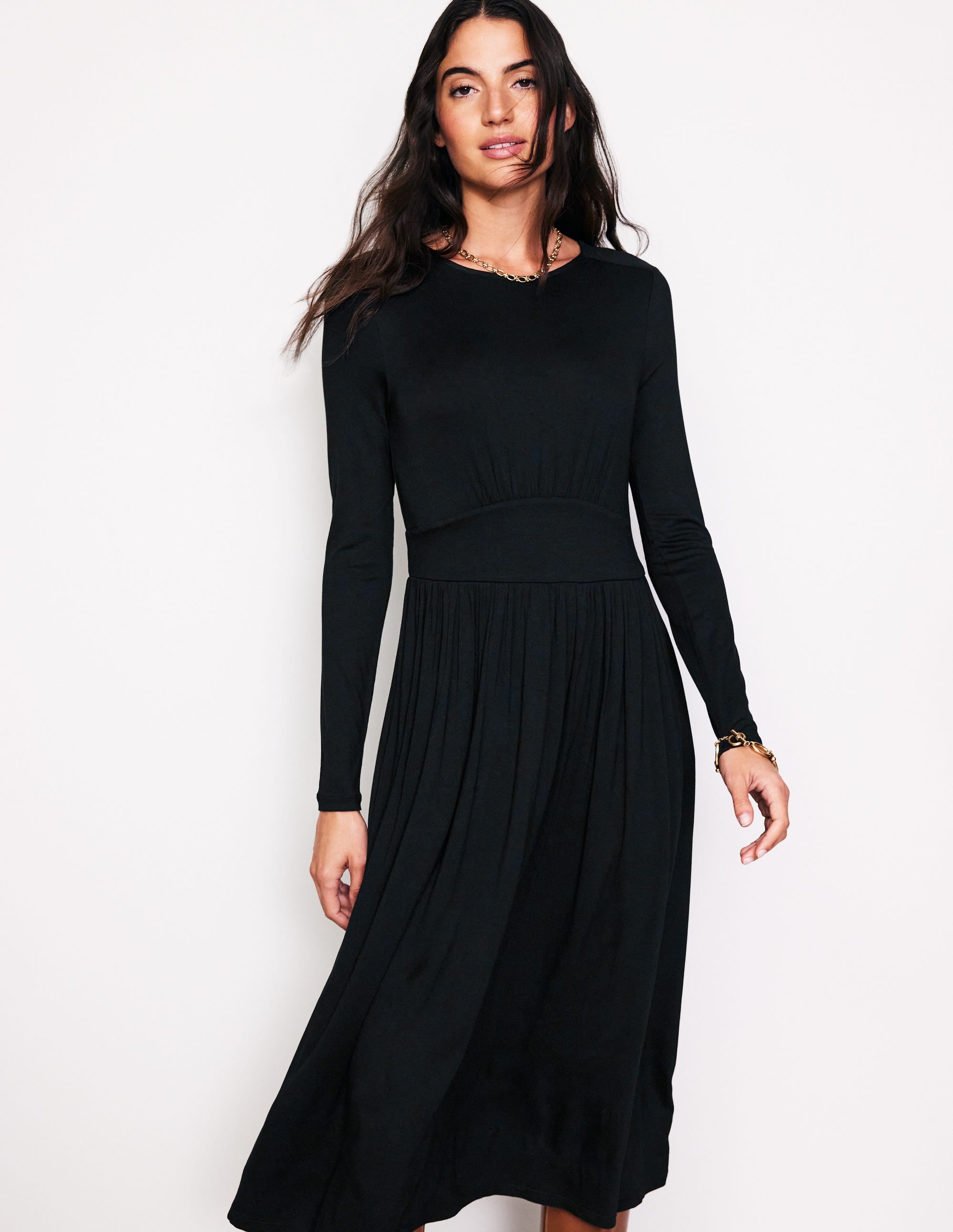 Thea Long Sleeve Jersey Dress-Black - Image 1