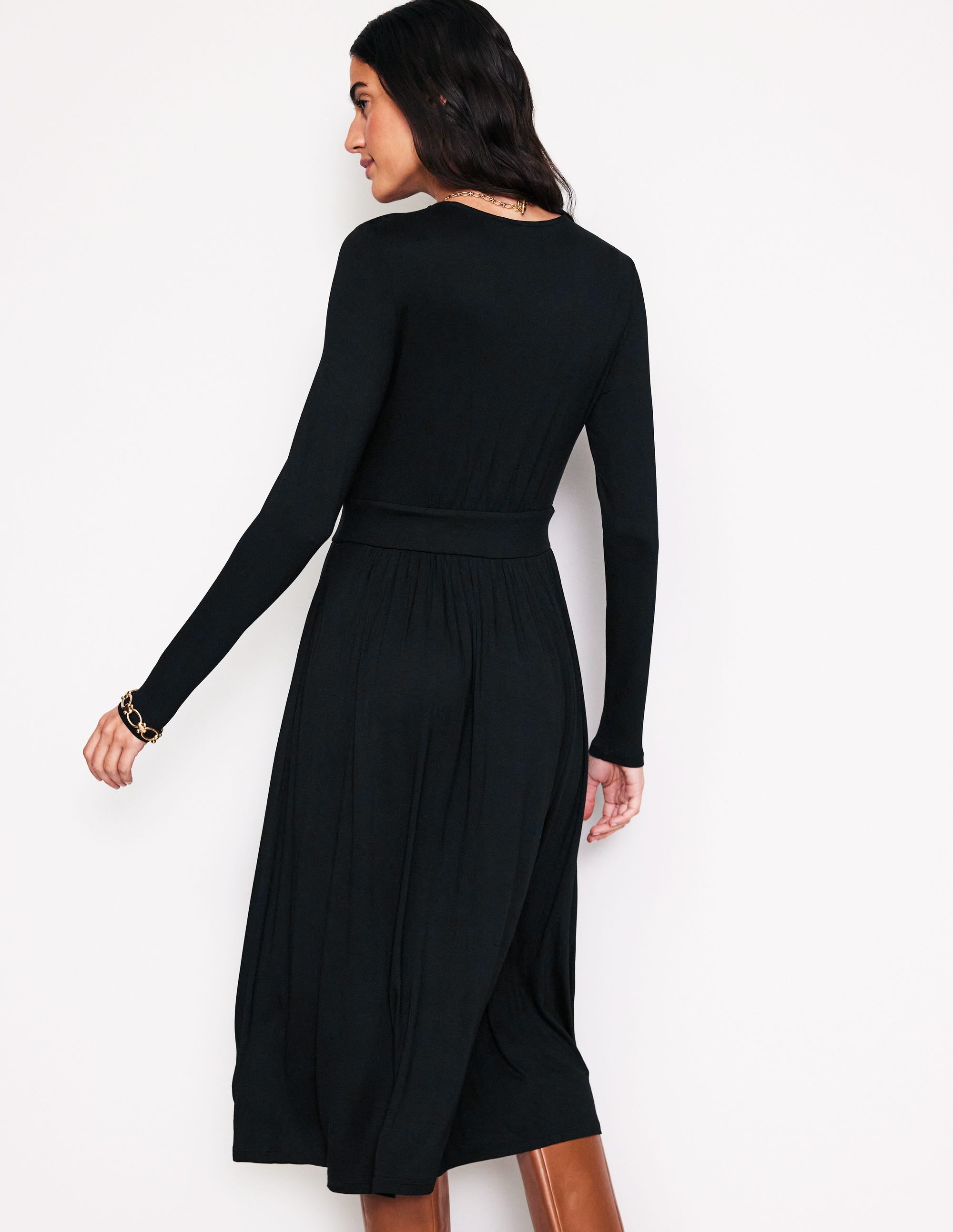 Thea Long Sleeve Jersey Dress-Black - Image 3