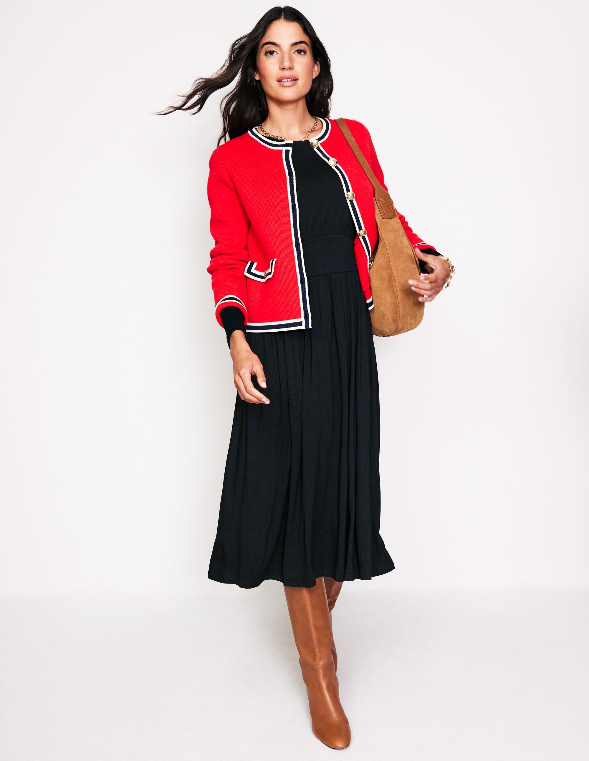 Thea Long Sleeve Jersey Dress-Black - Image 4
