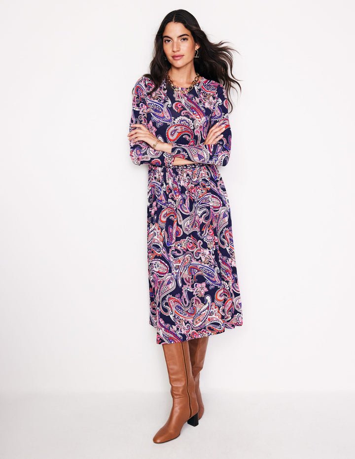 Thea Long Sleeve Jersey Dress-Multi, Opulent Paisley