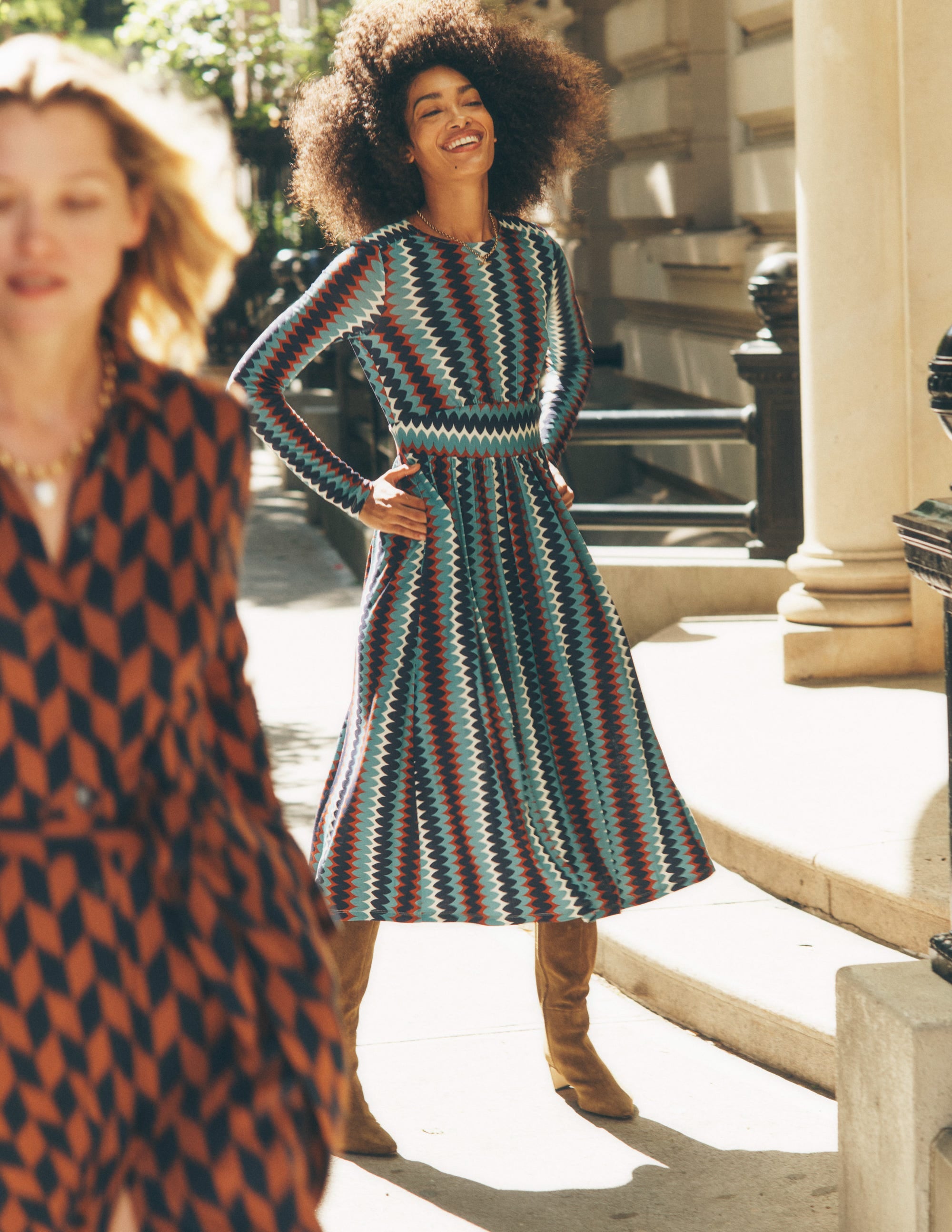 Thea Long Sleeve Jersey Dress-Multi, Chevron Charm - Image 5