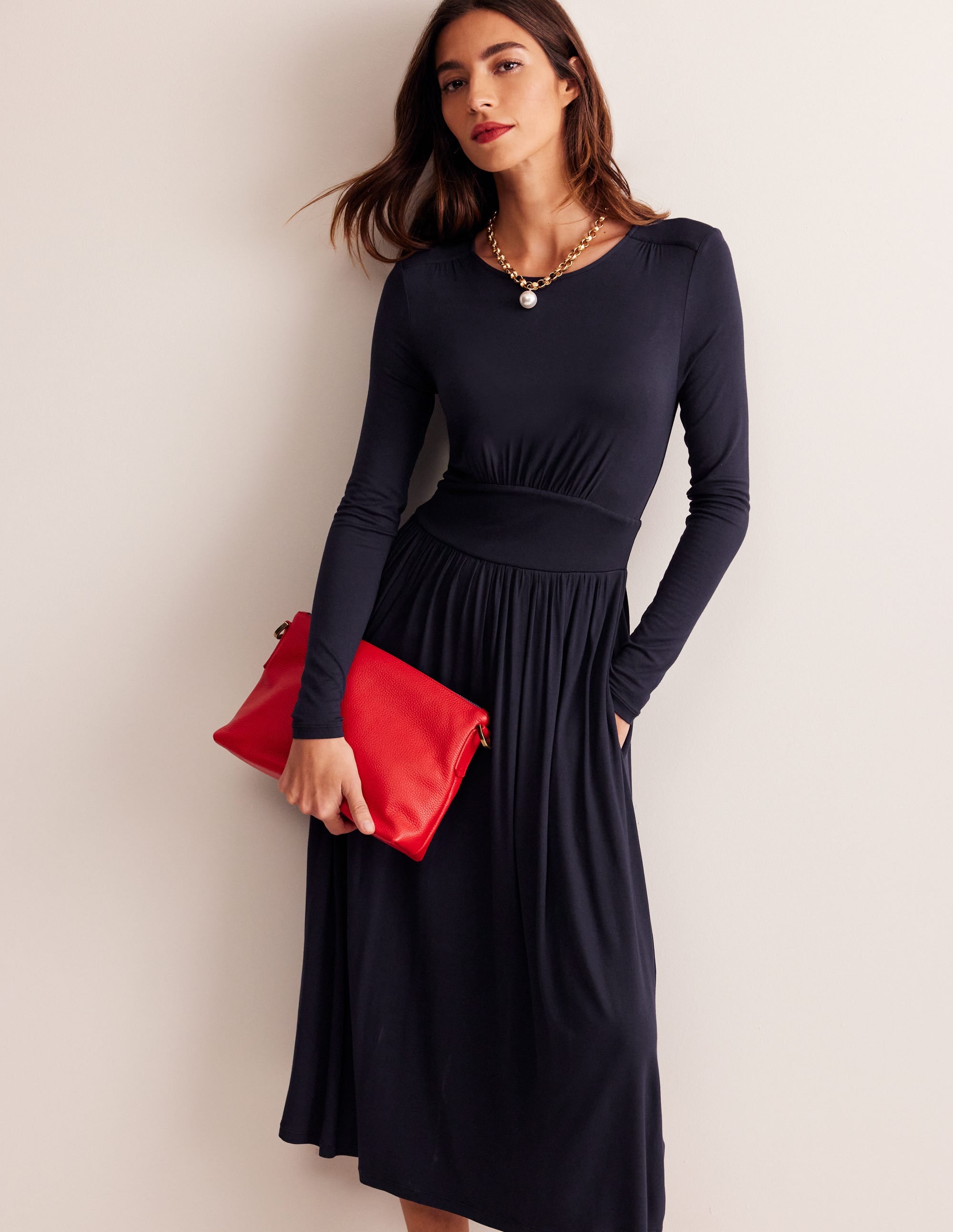 Thea Long Sleeve Jersey Dress-Navy - Image 1