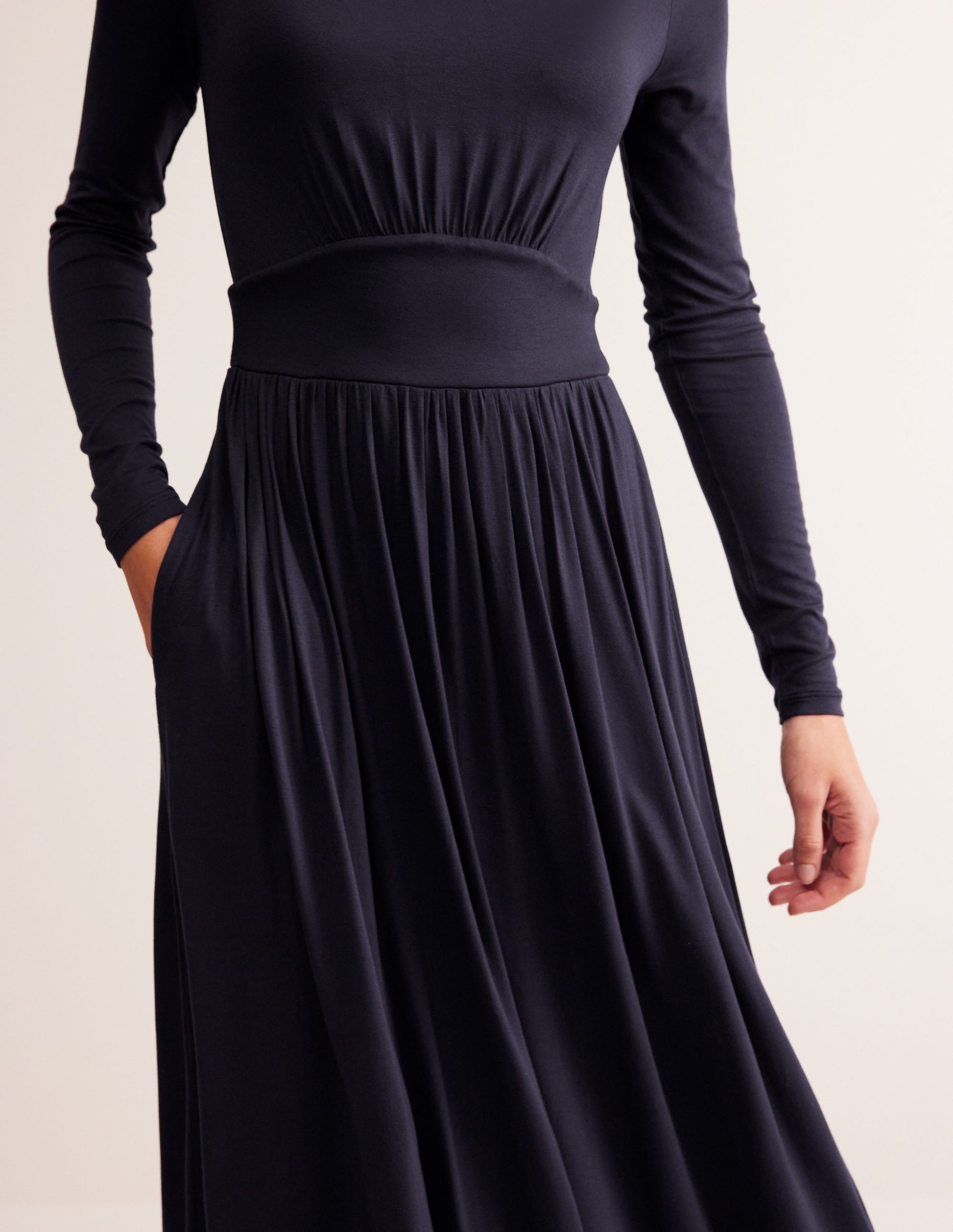 Thea Long Sleeve Jersey Dress-Navy-2