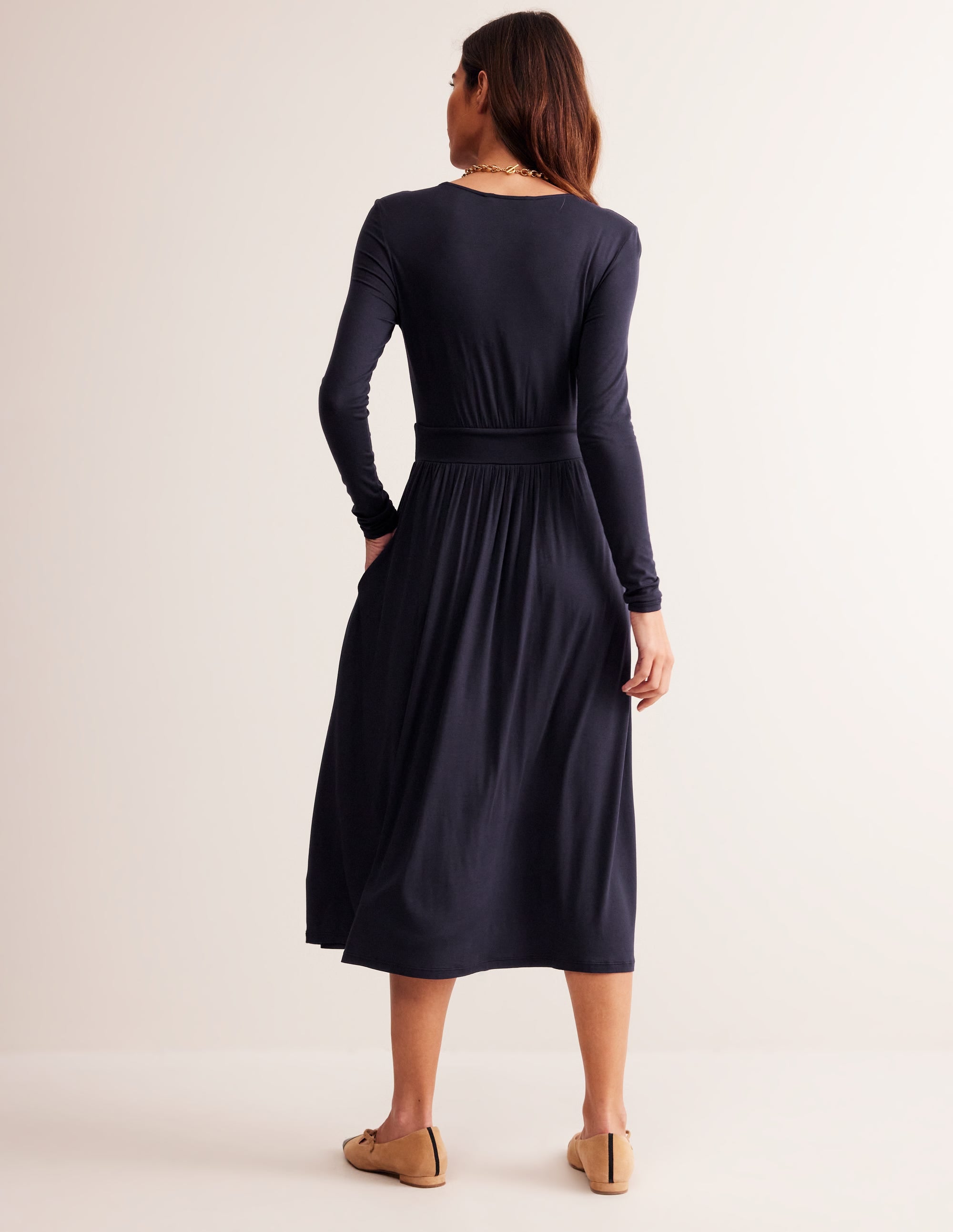 Thea Long Sleeve Jersey Dress-Navy - Image 3