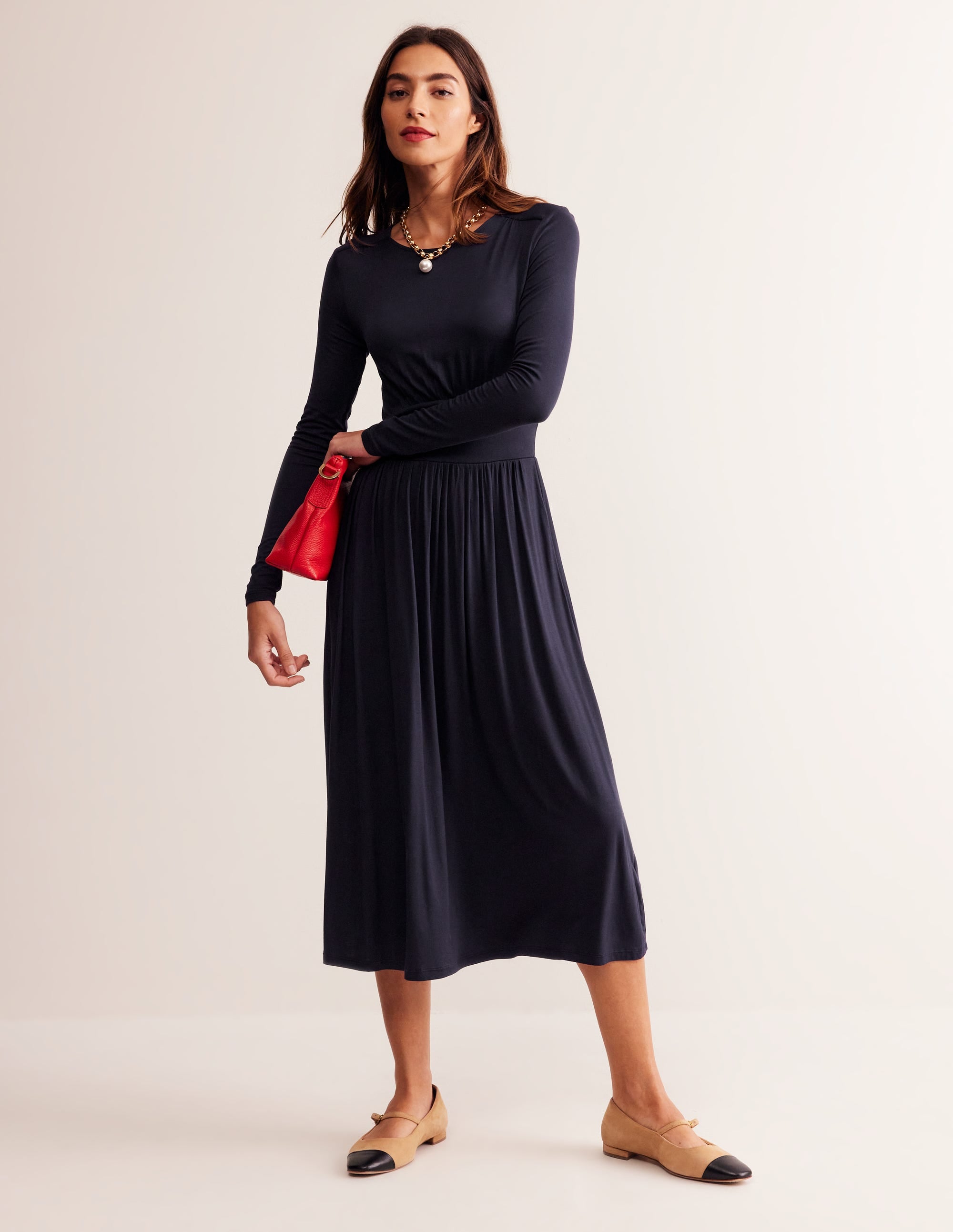 Thea Long Sleeve Jersey Dress-Navy - Image 4