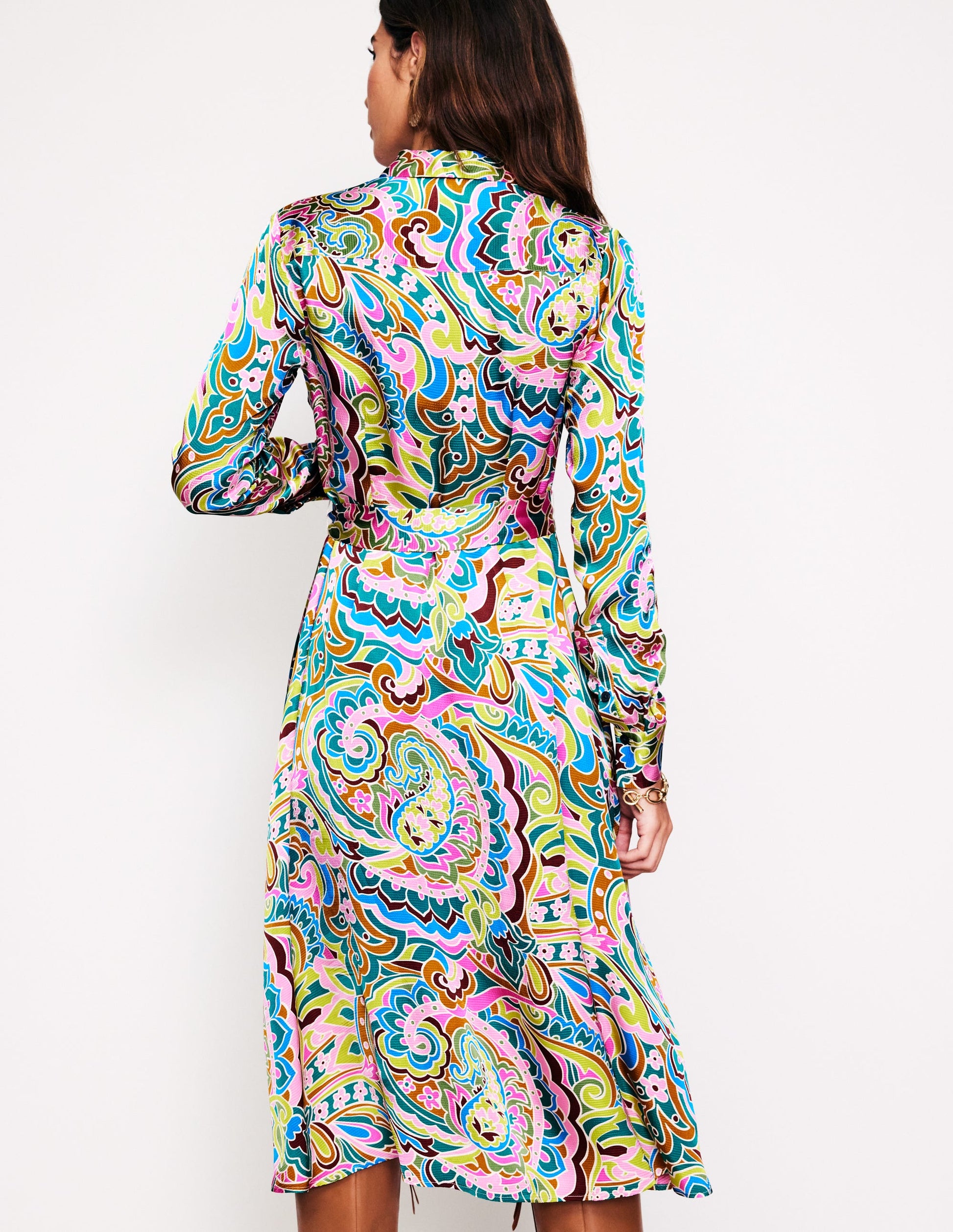 kate satin shirt dress Kate Satin Shirt Dress - Multi, Paisley Pome