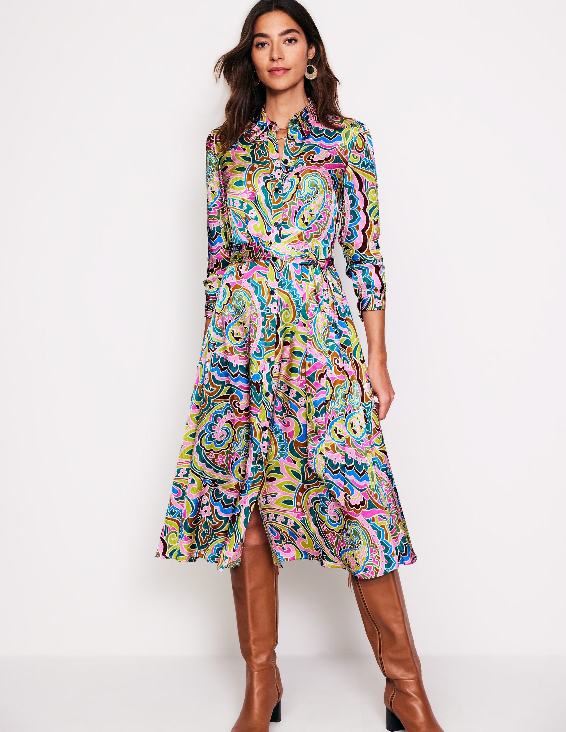 kate satin shirt dress Kate Satin Shirt Dress - Multi, Paisley Pome