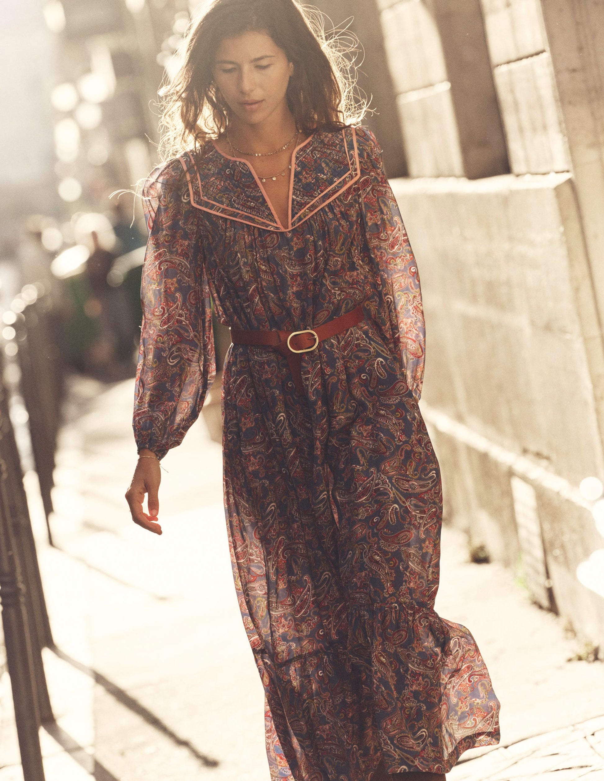 paisley winter dress Yumi Women's 3/4 Sleeves Paisley Wrap Midi Dress