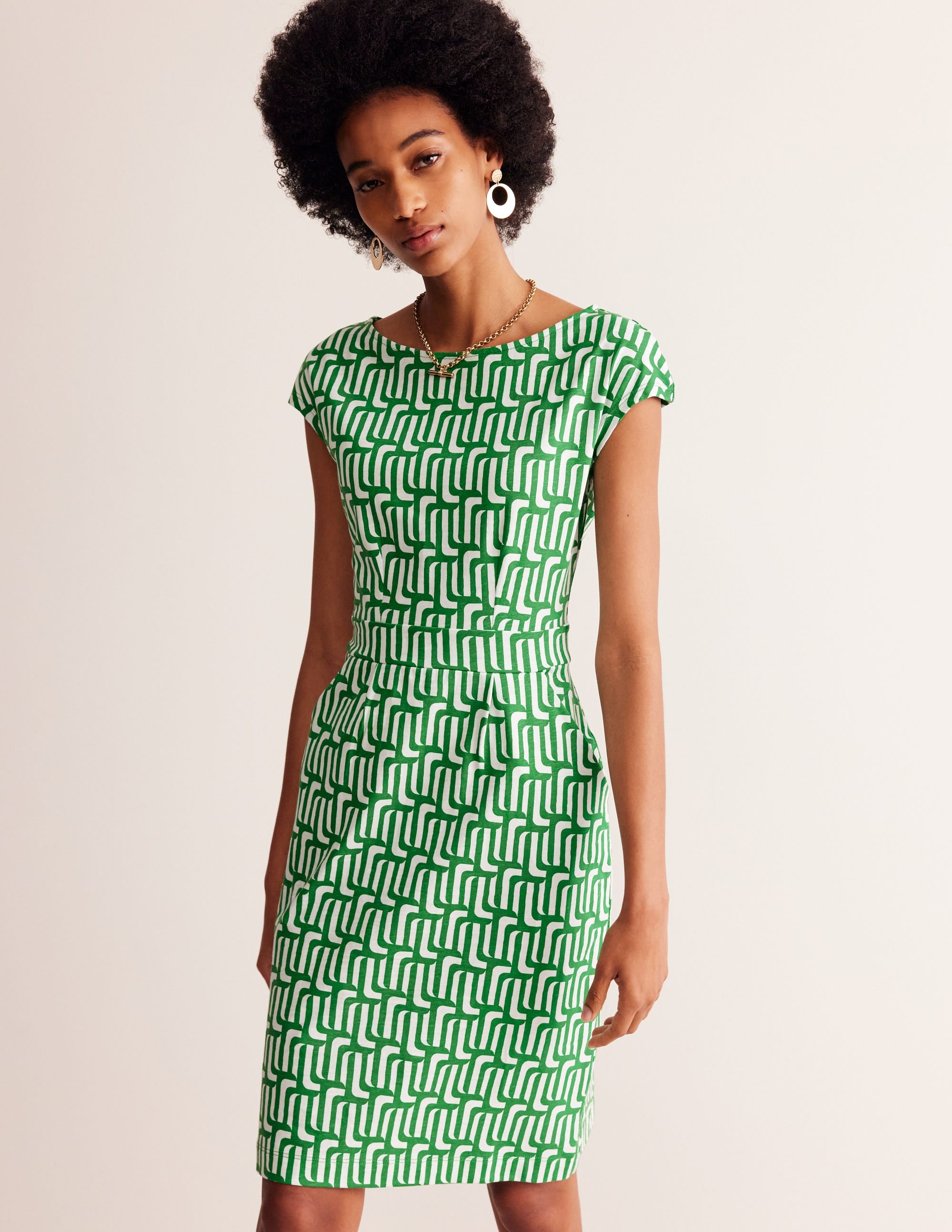 Florrie Jersey Dress-Rich Emerald, Falling Geo - Image 4
