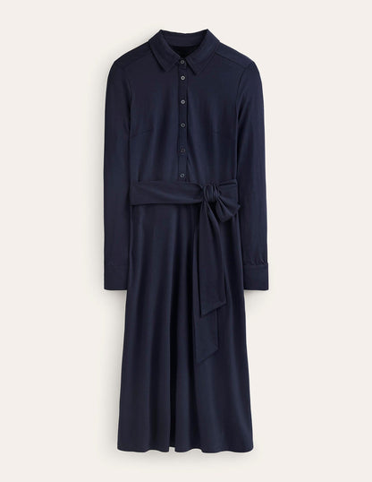 Laura Jersey Midi Shirt Dress-Navy-5