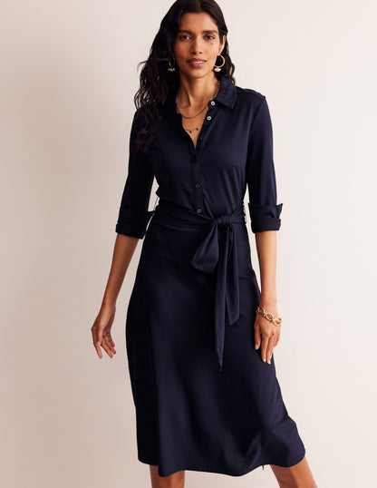 Laura Jersey Midi Shirt Dress-Navy-1