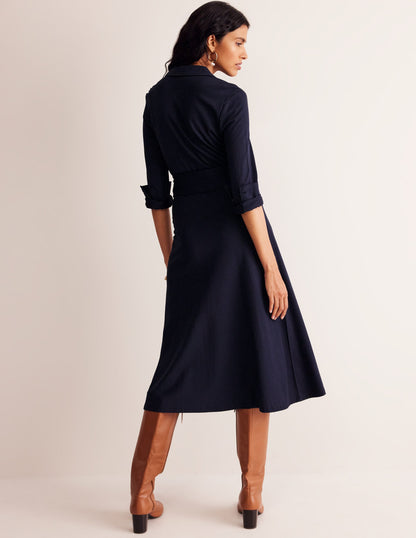 Laura Jersey Midi Shirt Dress-Navy-3