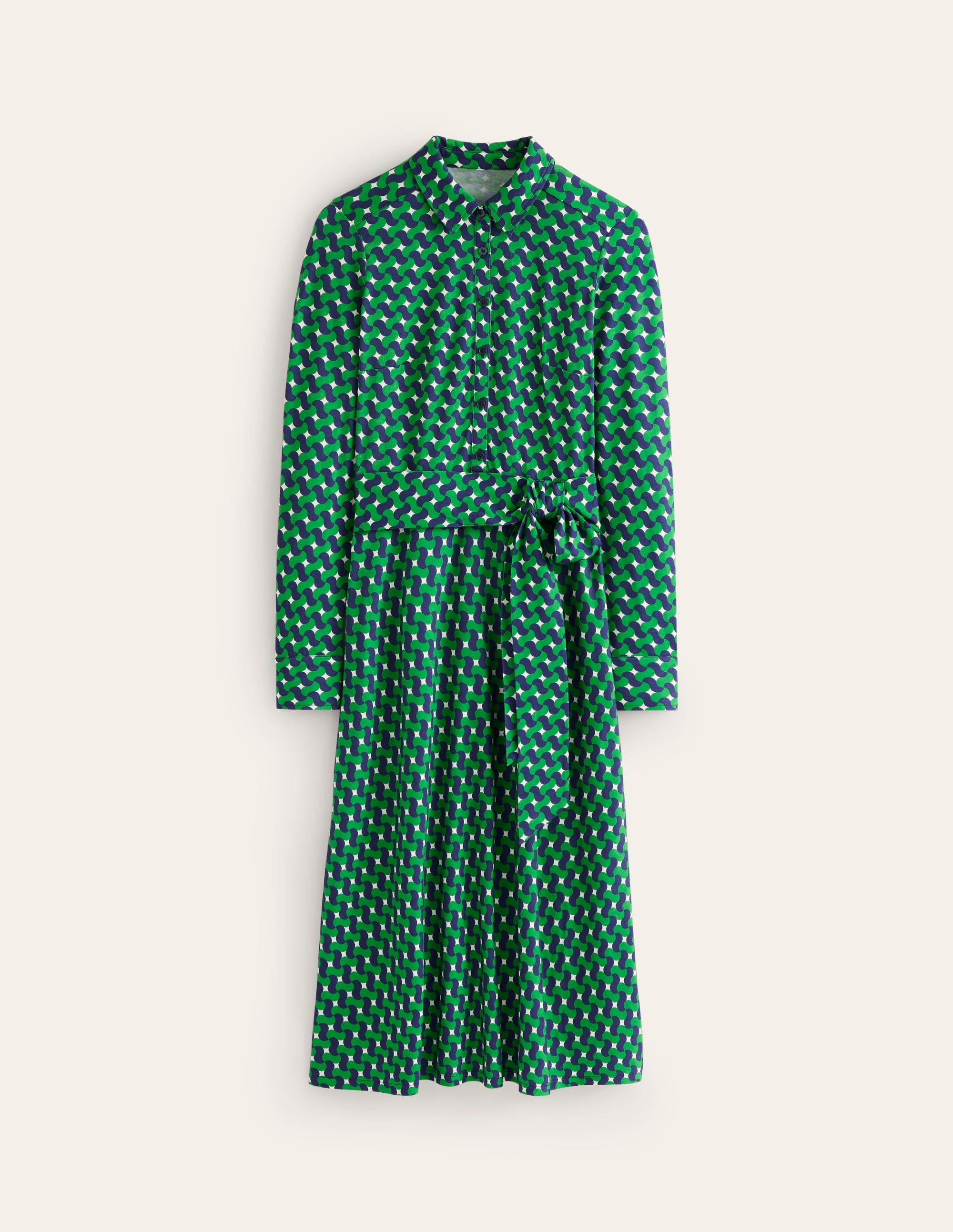Laura Jersey Midi Shirt Dress-Rich Emerald, Terrace Swirl - Image 6