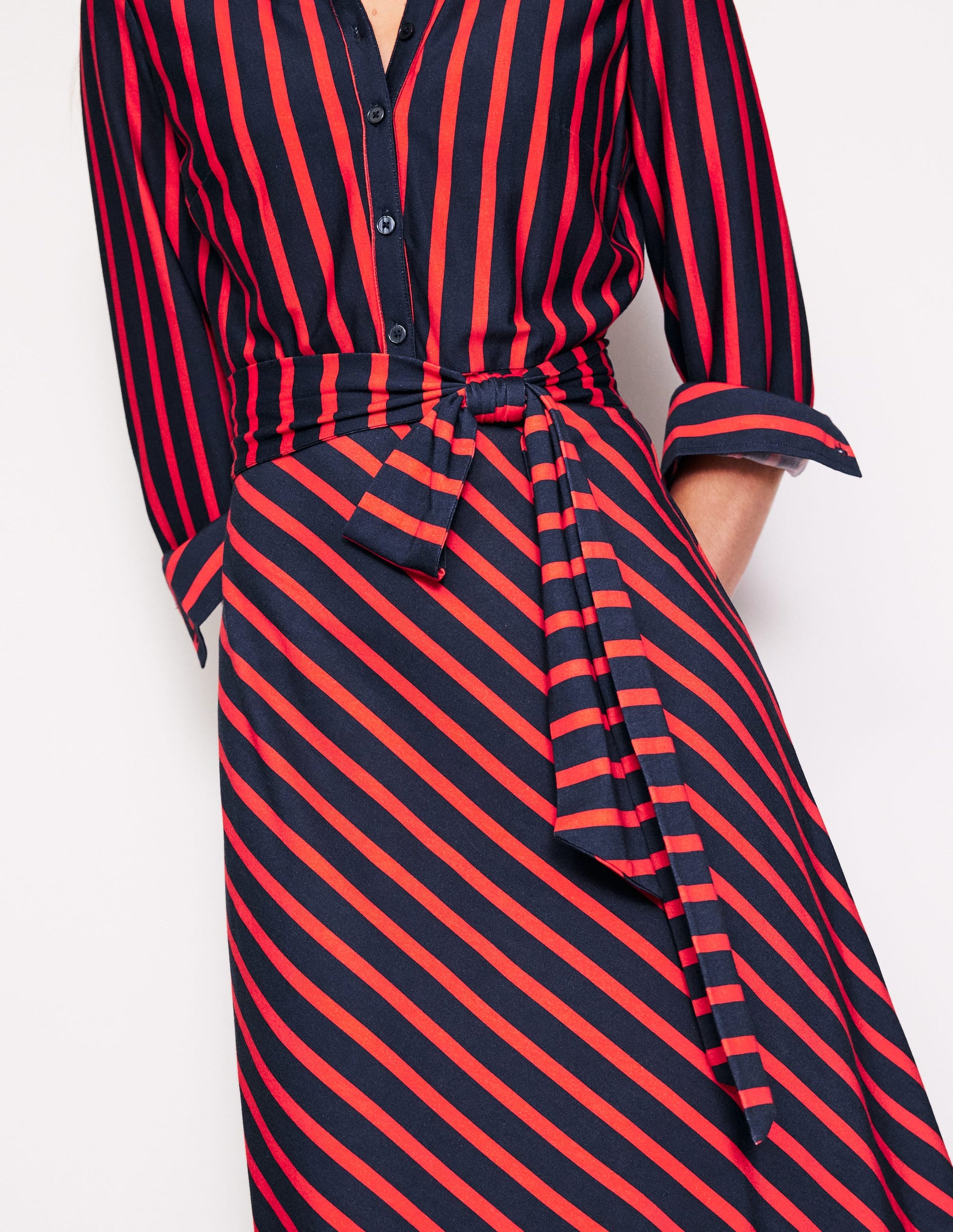 Laura Jersey Midi Shirt Dress-Navy, Rouge Stripe | Boden AU Laura Jersey Midi Shirt Dress-Navy, Rouge Stripe | Boden AU