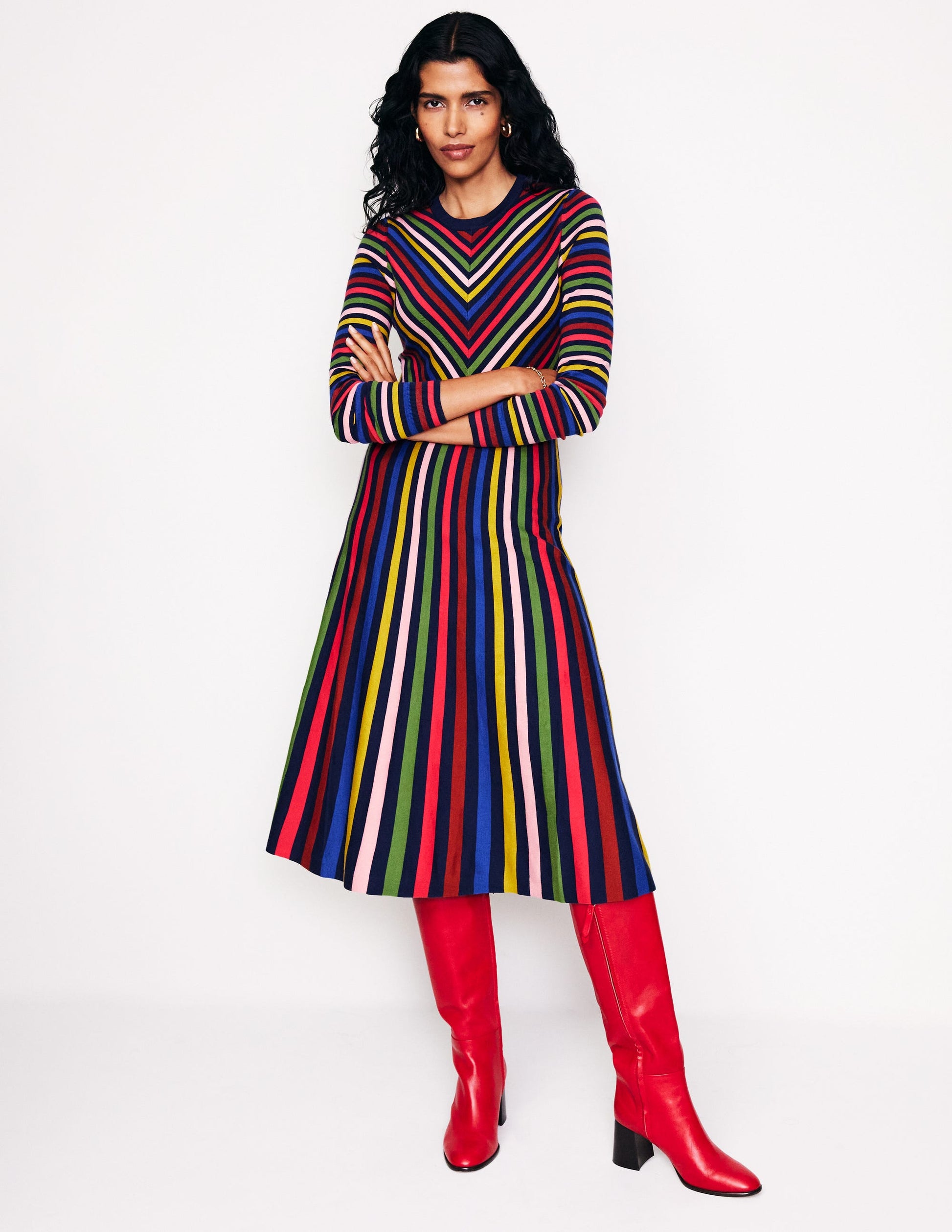 Maria Knitted Midi Dress-Multistripe-4