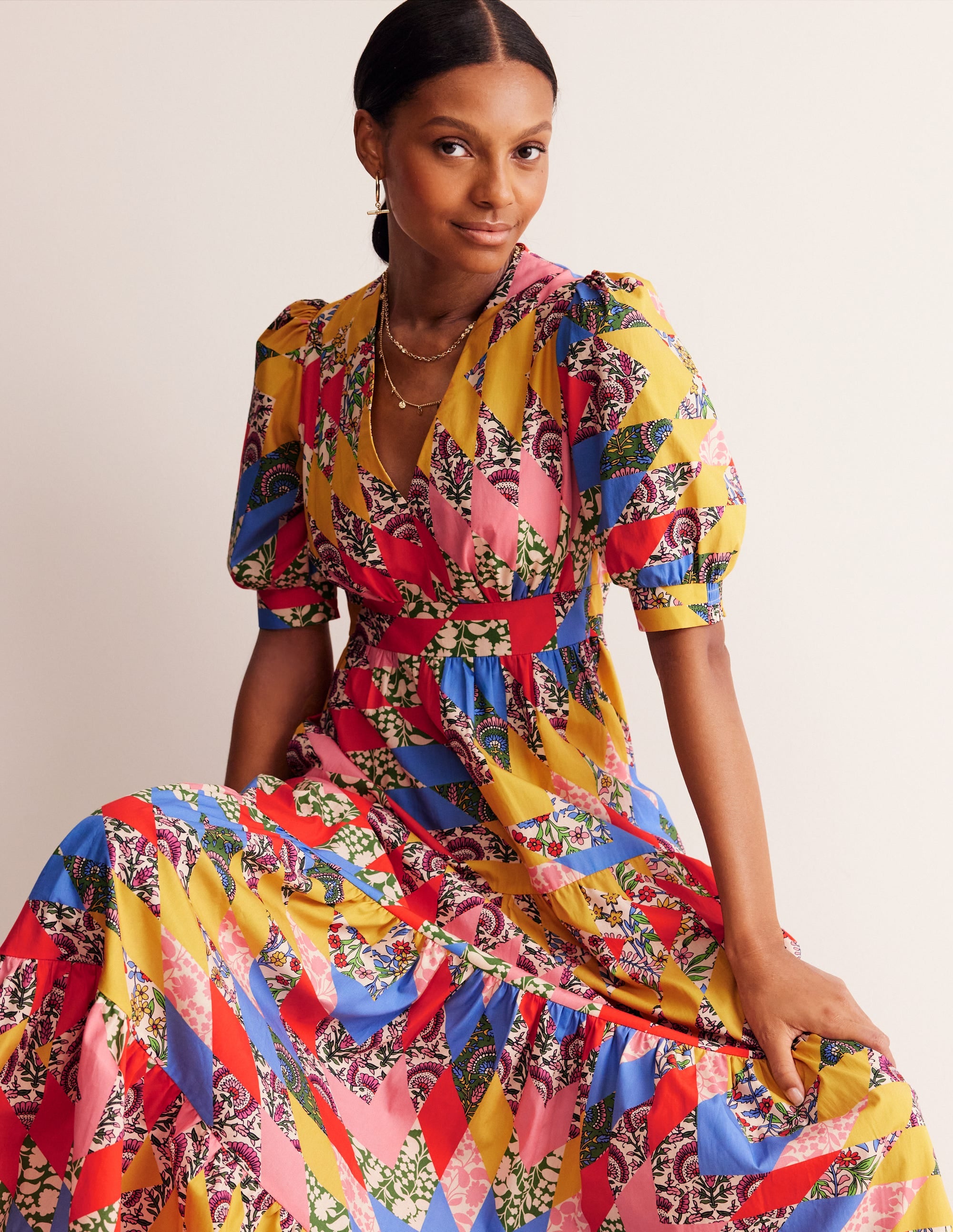Bella Puff Sleeve Maxi Dress-Multi, Patchwork Floral - Image 1