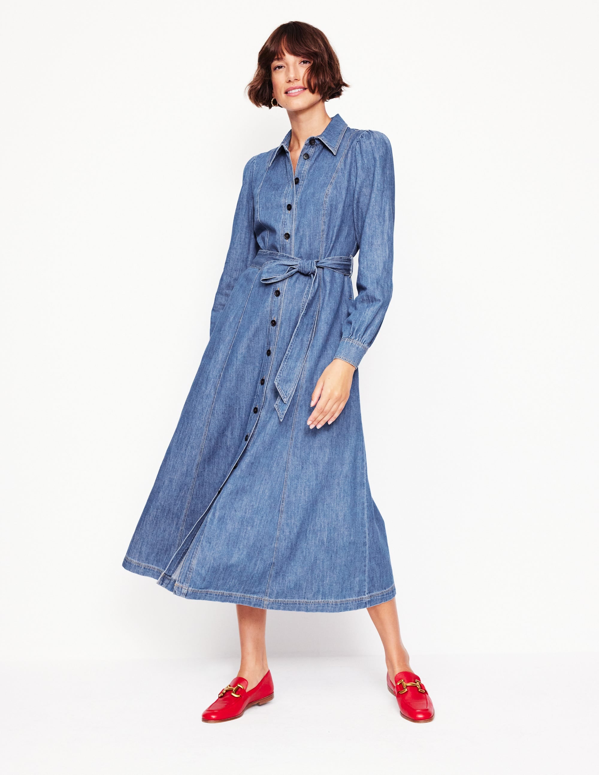 Aubrey Denim Midi Shirt Dress-Light Vintage Denim - Image 4