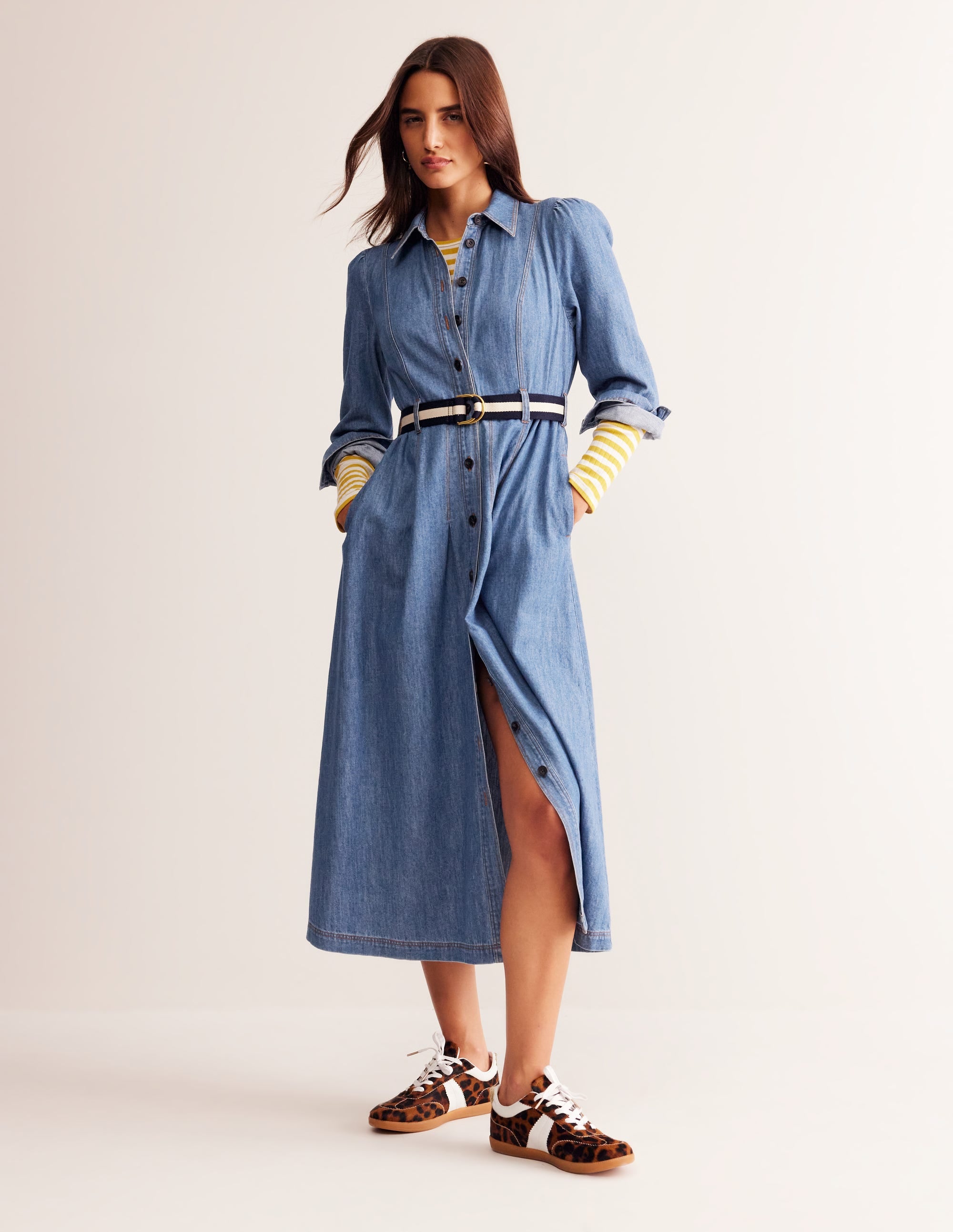 Aubrey Denim Midi Shirt Dress-Light Vintage Denim - Image 7