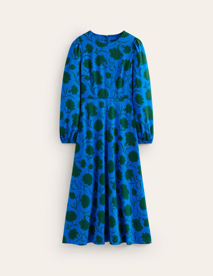 Crew Neck Ponte Dress-Blue, Silhouette Sprig-5