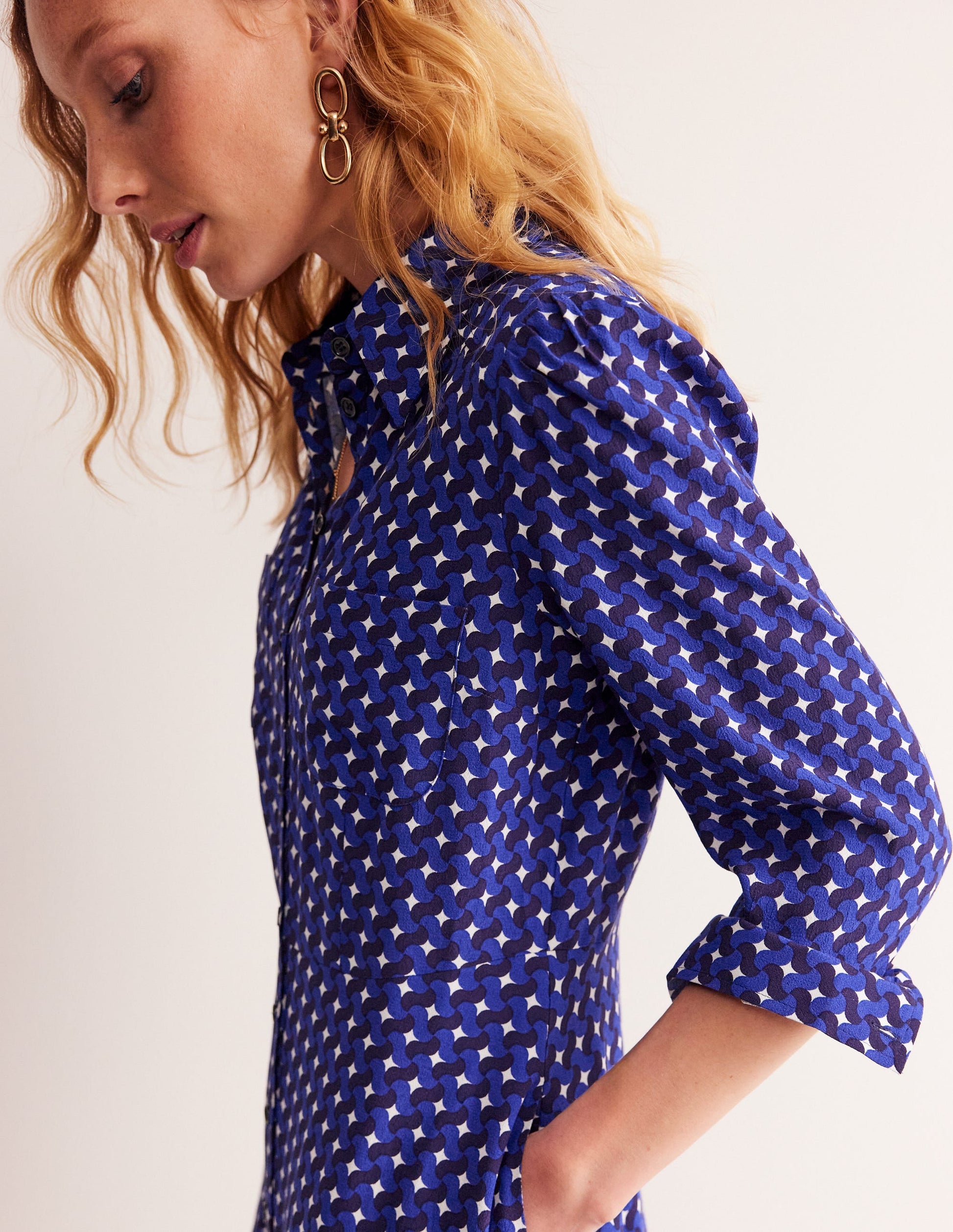 Pocket Detail Shirt Dress-Mazarine Blue, Terrace Swirl-2