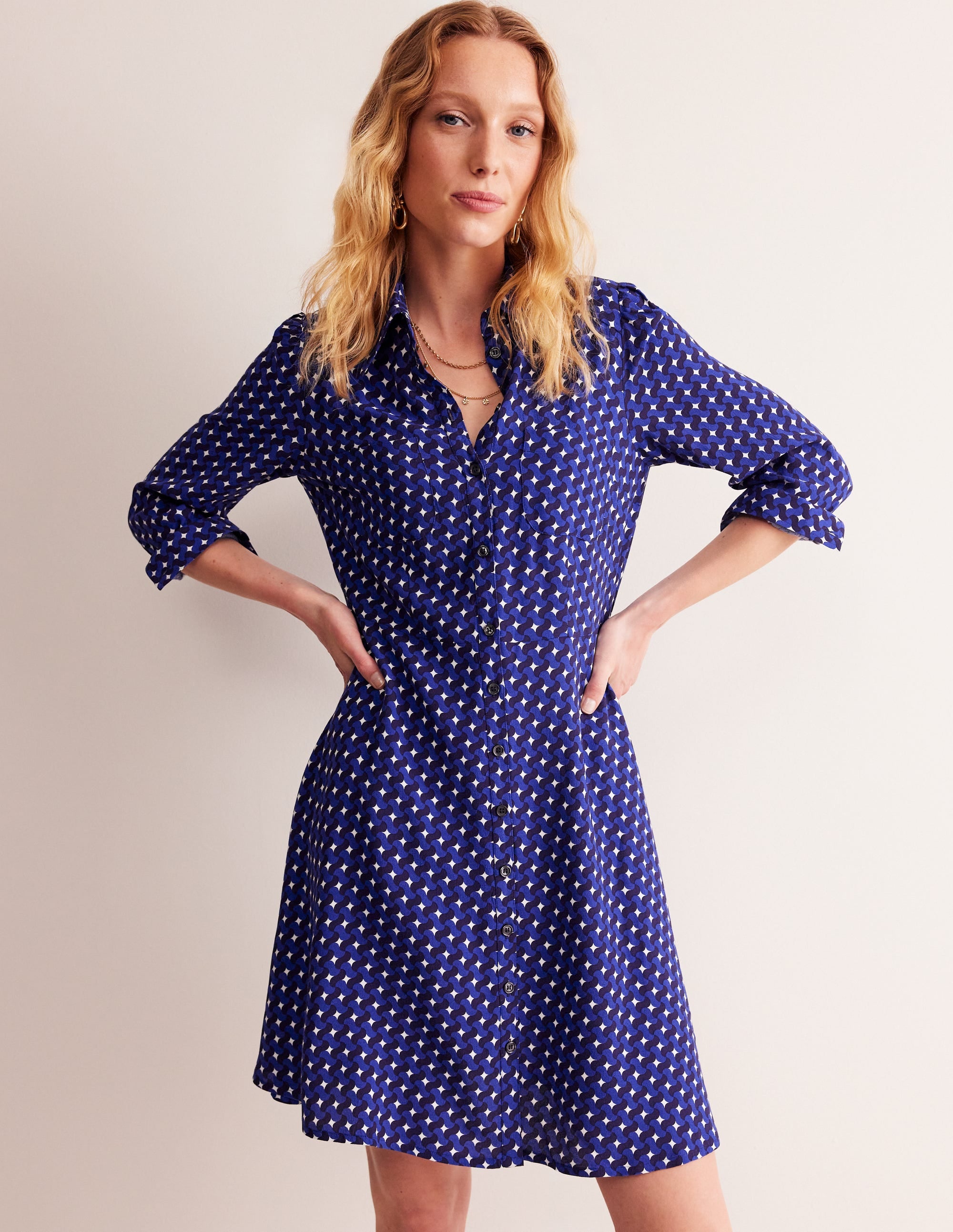 Pocket Detail Shirt Dress-Mazarine Blue, Terrace Swirl - Image 4
