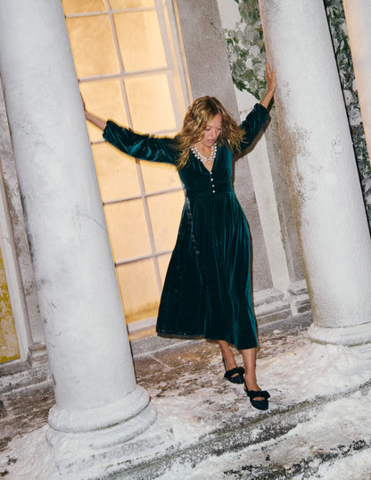 Jocelyn Velvet Tea Dress-Pine-5