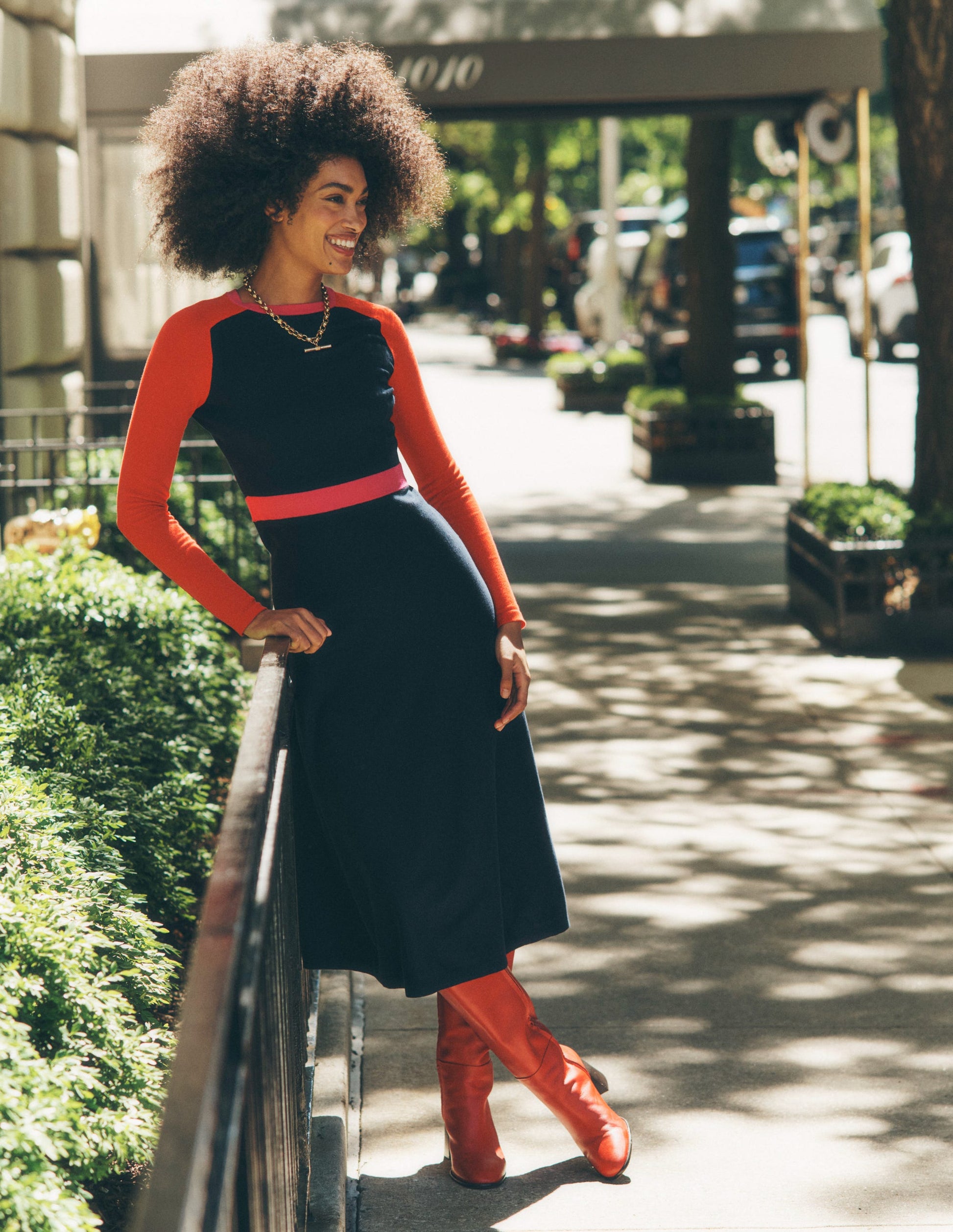 Marta Knitted Midi Dress-Navy, Rouge Colourblock-5