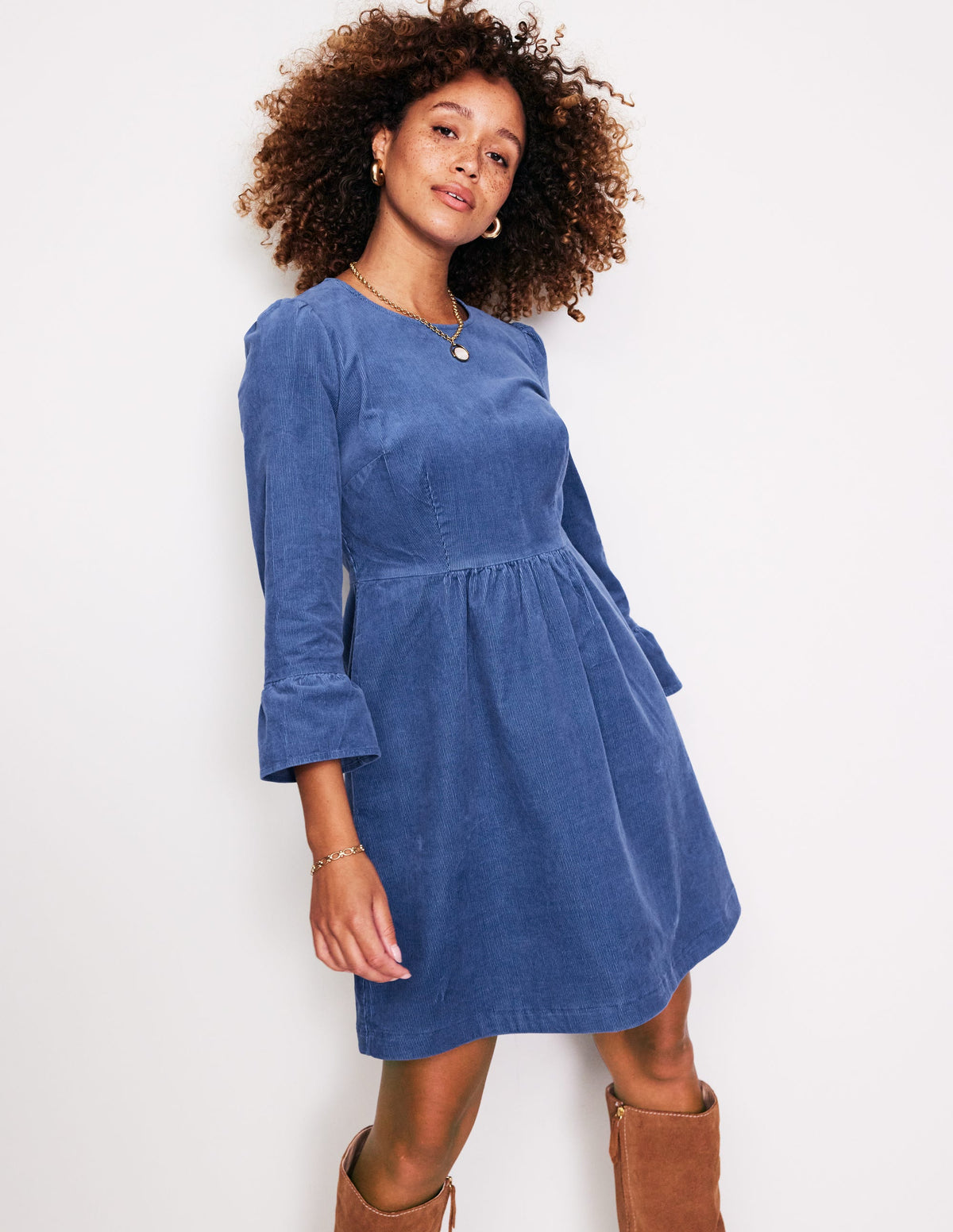 Ora Short Cord Dress-Denim Blue - Image 1
