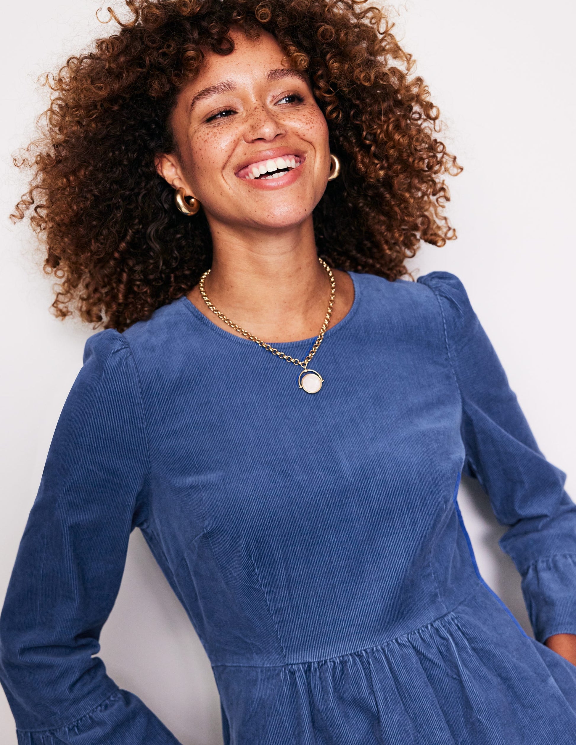 Ora Short Cord Dress-Denim Blue-2