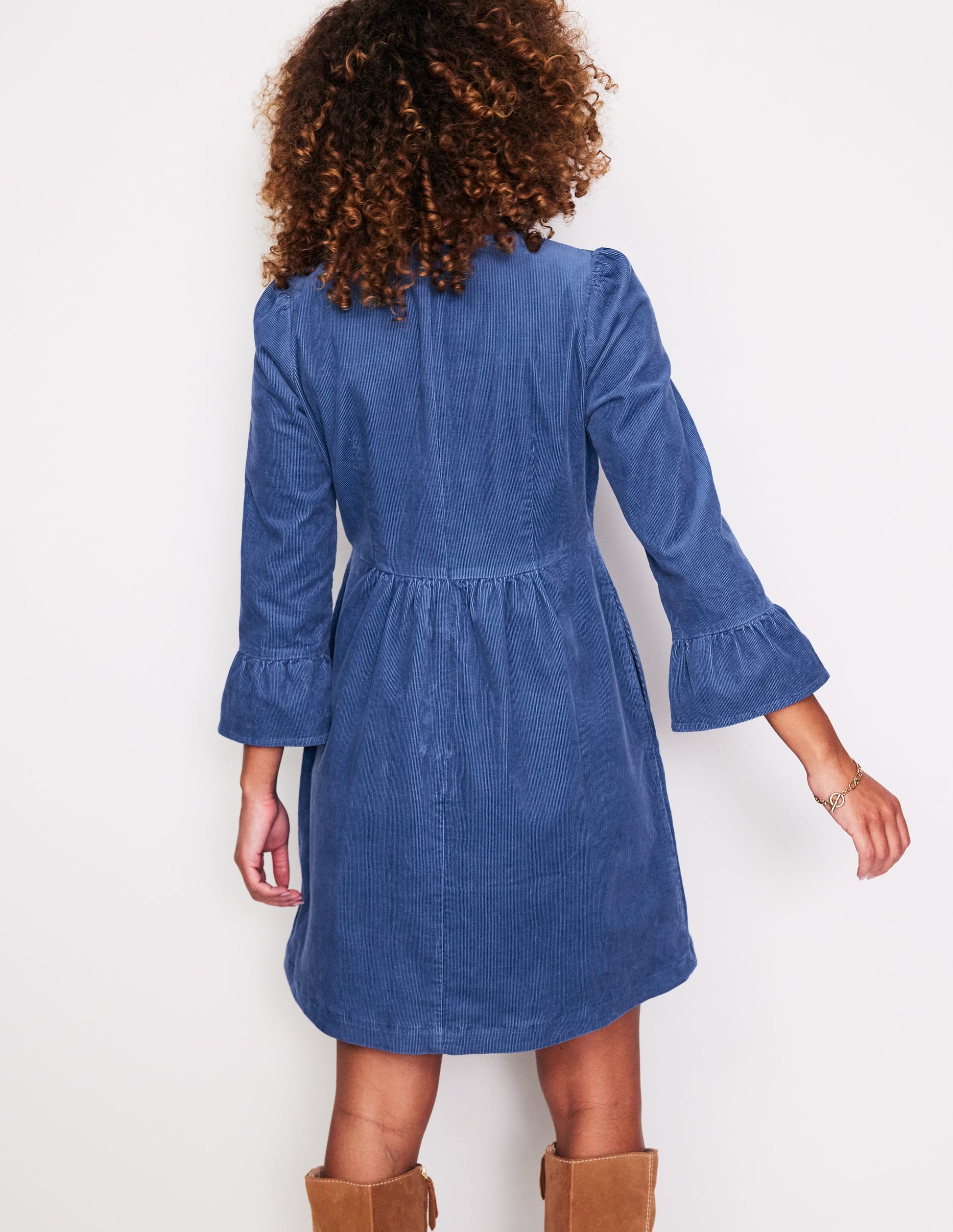 Ora Short Cord Dress-Denim Blue-3