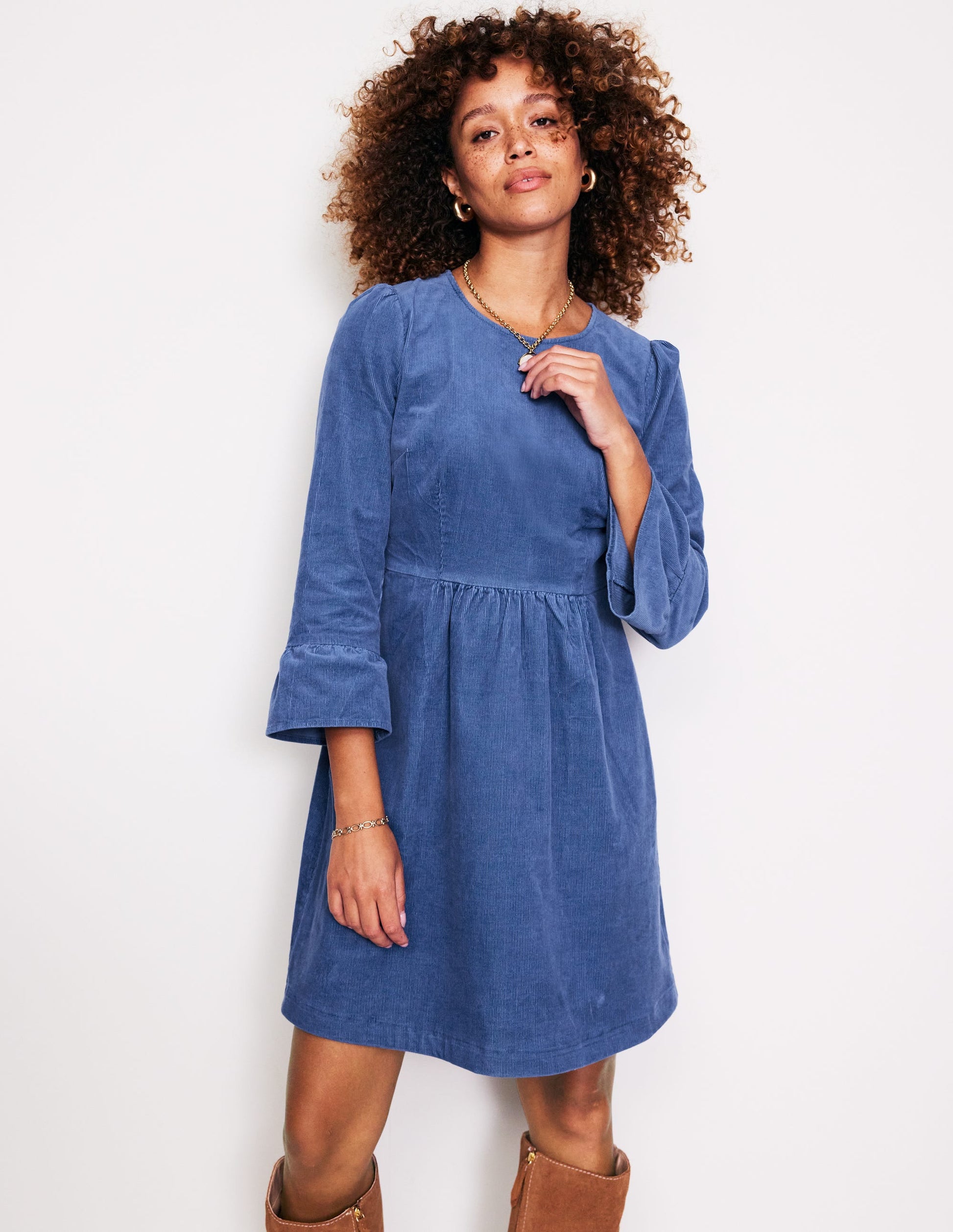 Ora Short Cord Dress-Denim Blue-4