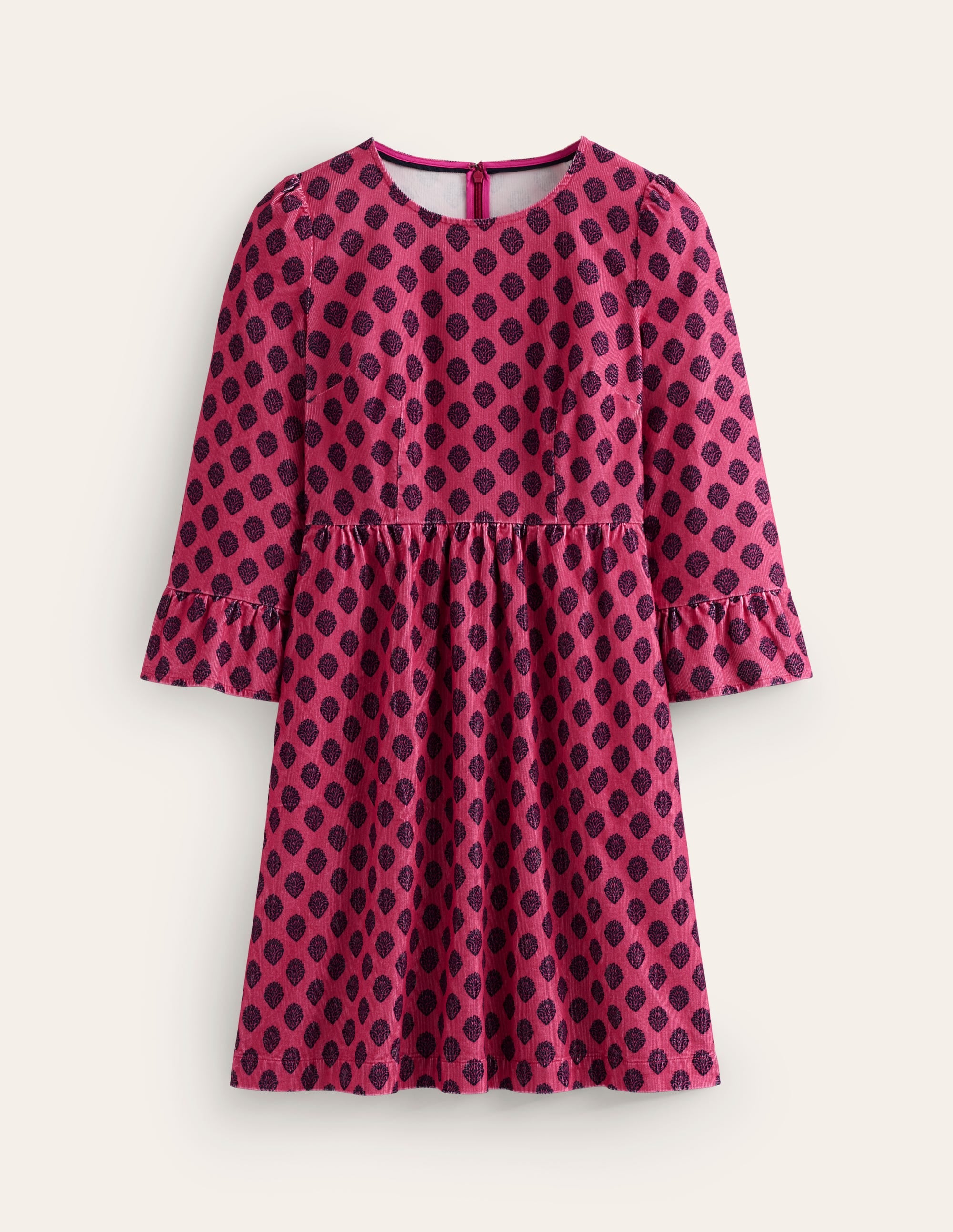 Ora Short Cord Dress-Cherry Jam, Ornate Stamp - Image 5