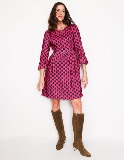 Ora Short Cord Dress-Cherry Jam, Ornate Stamp-1