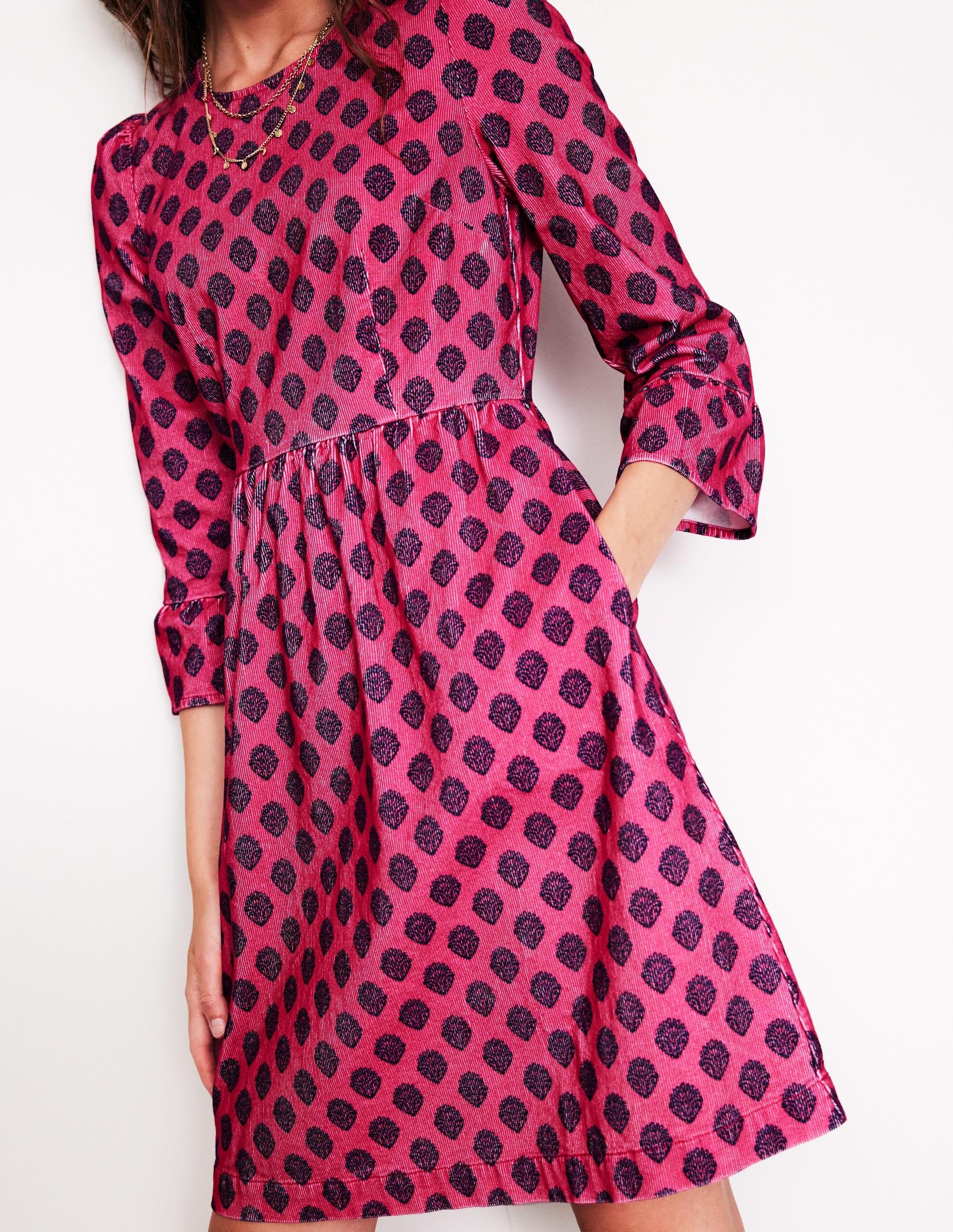 Ora Short Cord Dress-Cherry Jam, Ornate Stamp - Image 2