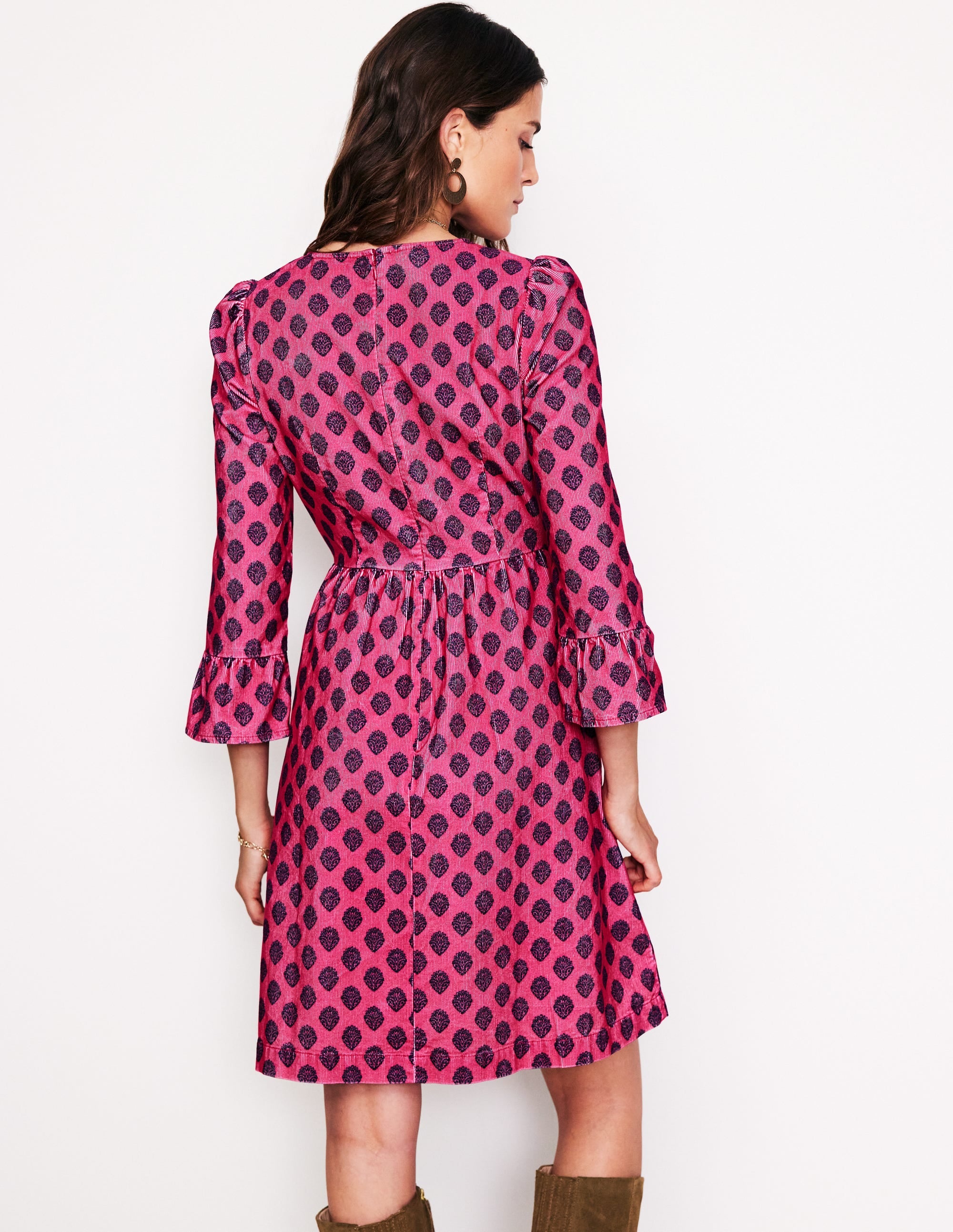 Ora Short Cord Dress-Cherry Jam, Ornate Stamp - Image 3