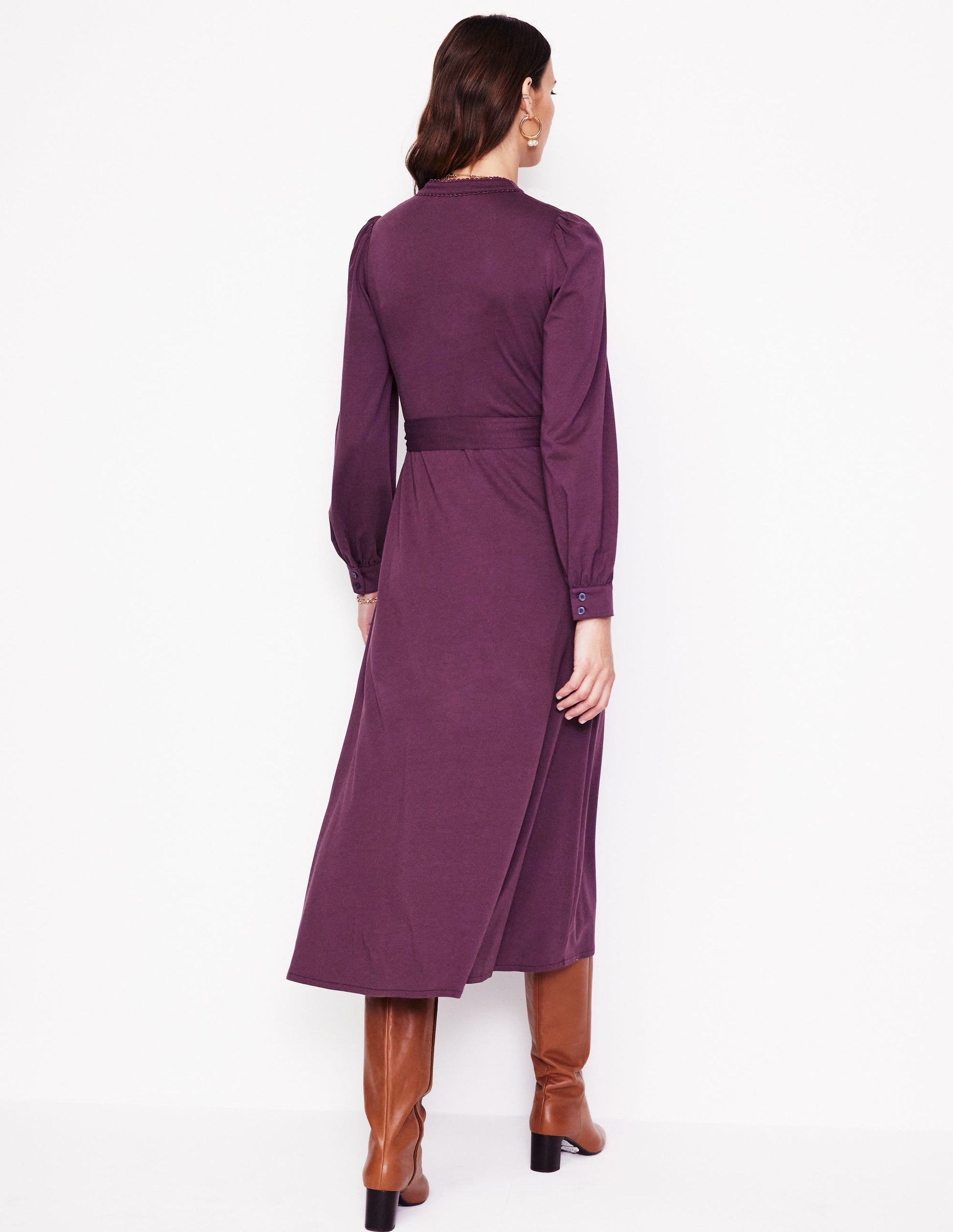 Rowena Trim Jersey Shirt Dress-Damson-3
