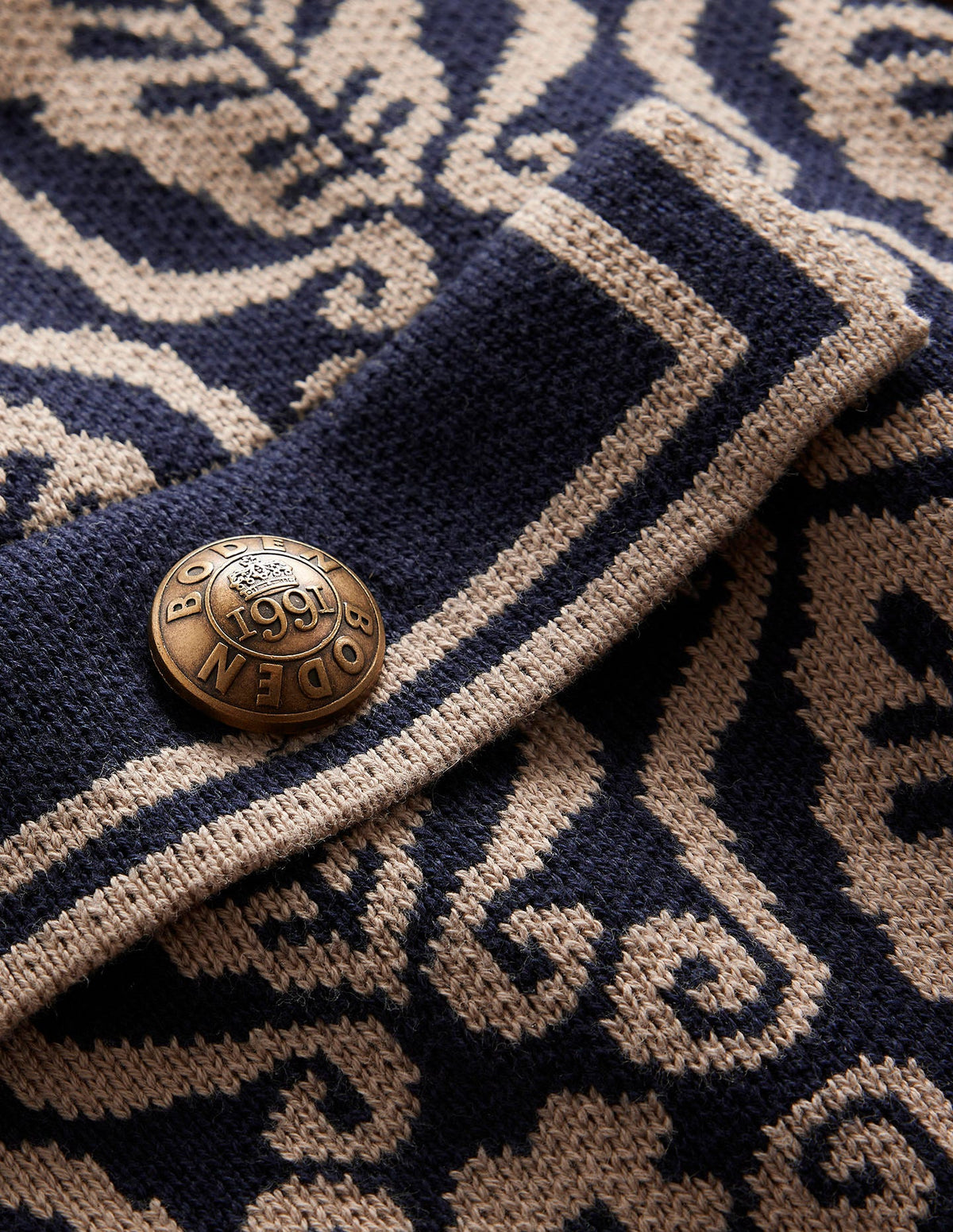 Holly Knitted Jacket-Navy, Camel Foliage Stamp - Image 7