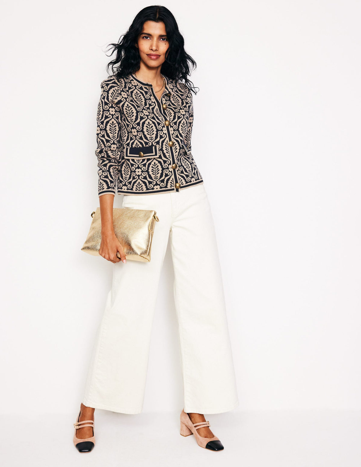 Holly Knitted Jacket-Navy, Camel Foliage Stamp - Image 4
