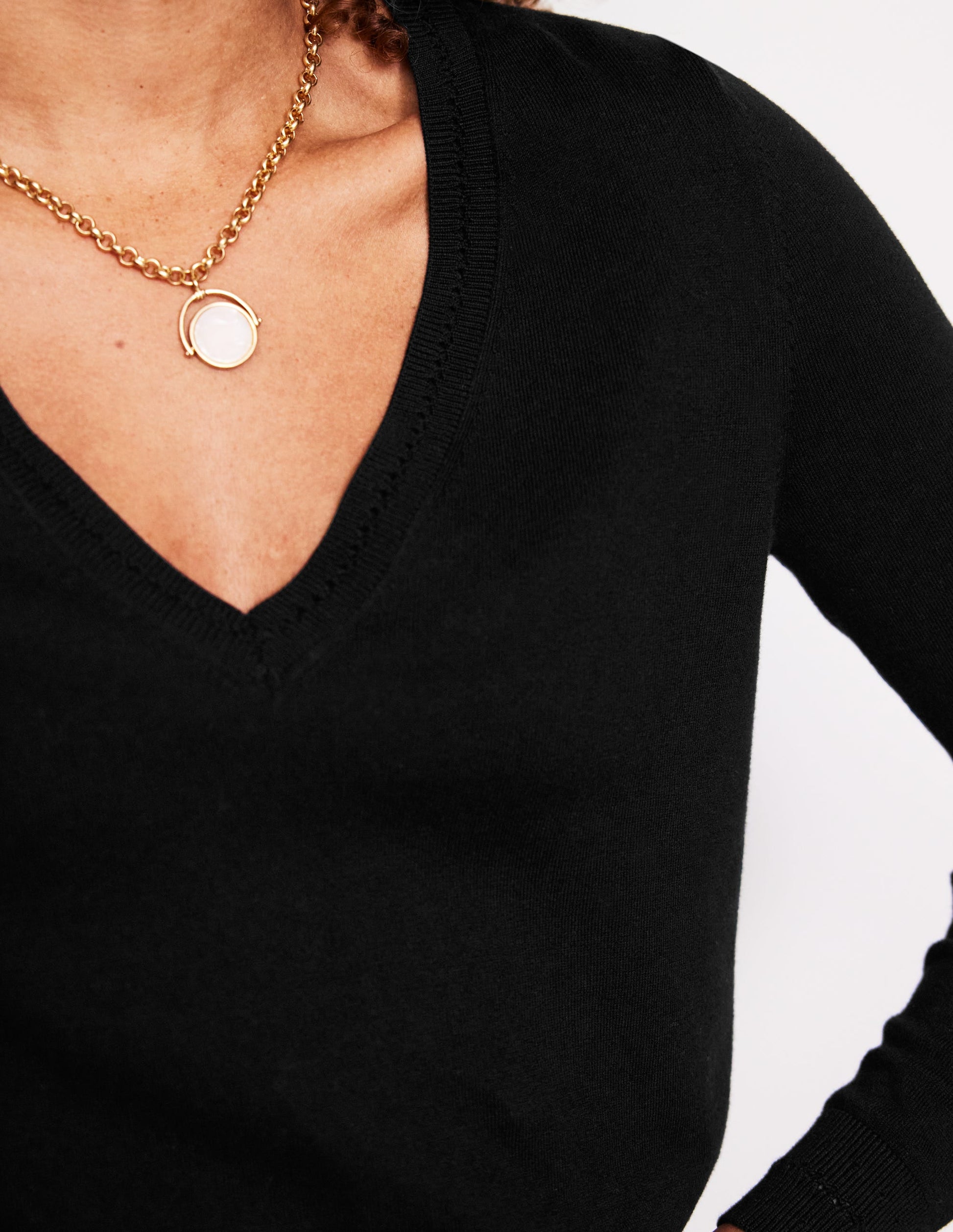 Catriona Cotton V-Neck Jumper-Black-2