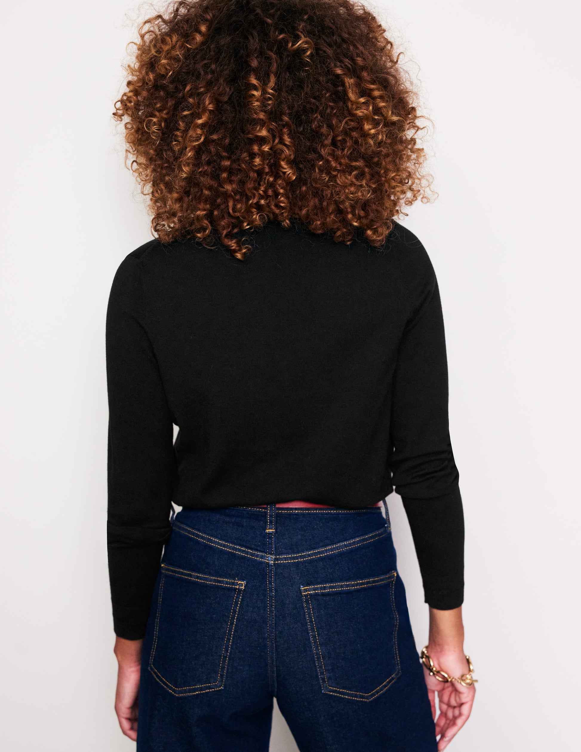 Catriona Cotton V-Neck Jumper-Black-3