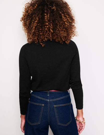 Catriona Cotton V-Neck Jumper-Black-3