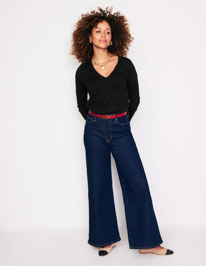 Catriona Cotton V-Neck Jumper-Black-4