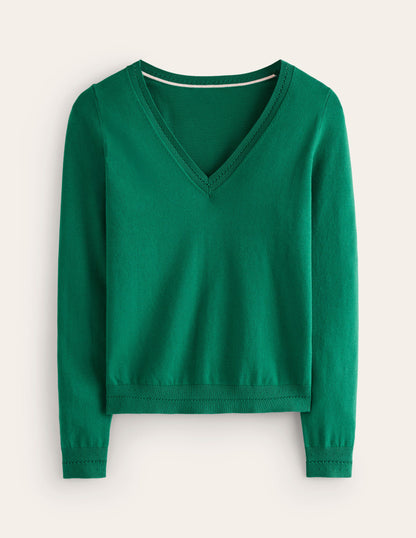 Catriona Cotton V-Neck Jumper-Malachite Green-5